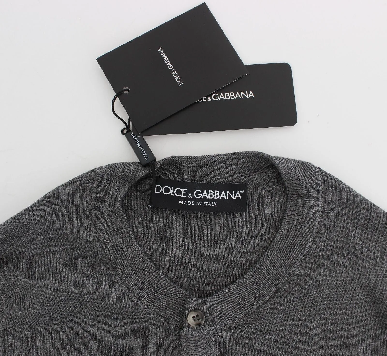 Gray Silk Henley Button Sweater