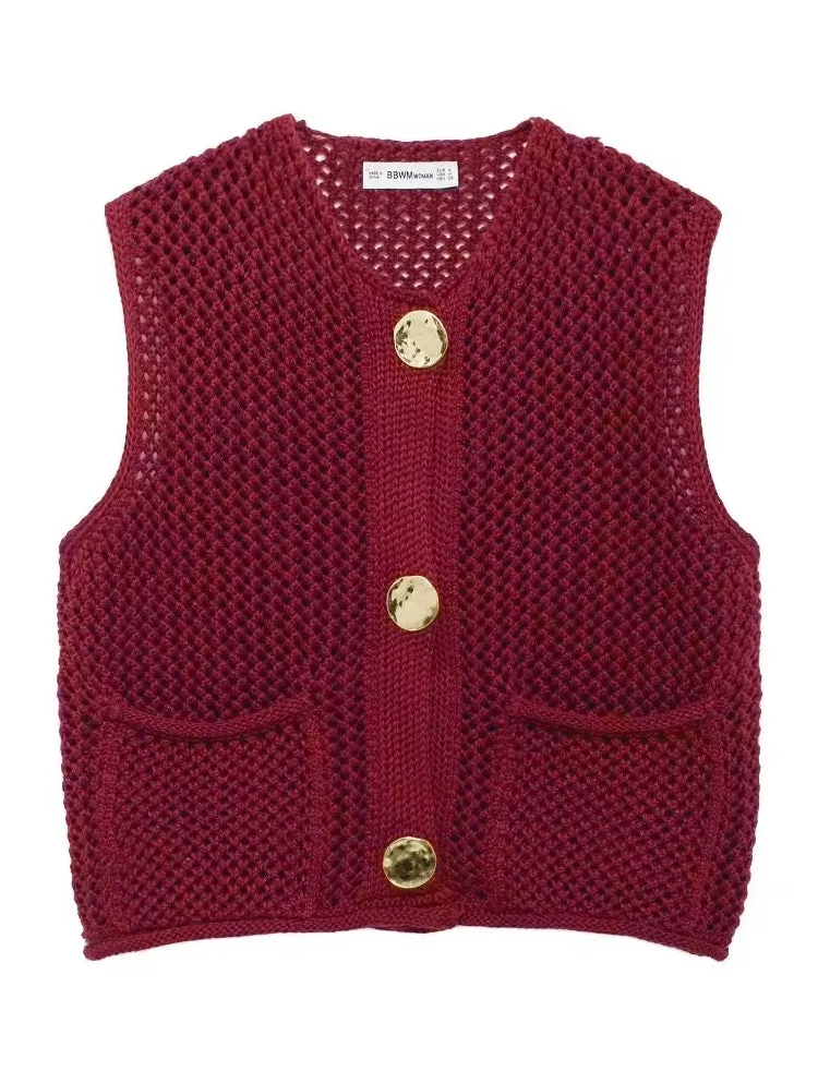 Green Round Neck Women Knitted Vest