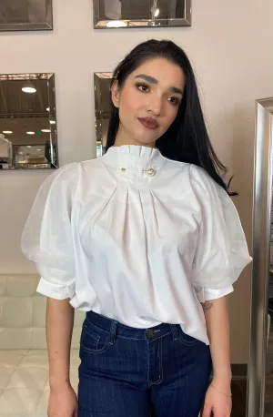 Greta Balloon Sleeve Pearl Blouse