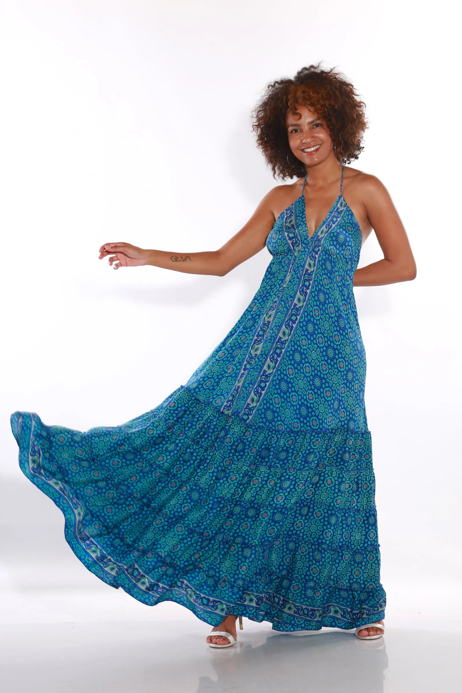 Happy Spaghetti maxi dress- Azure