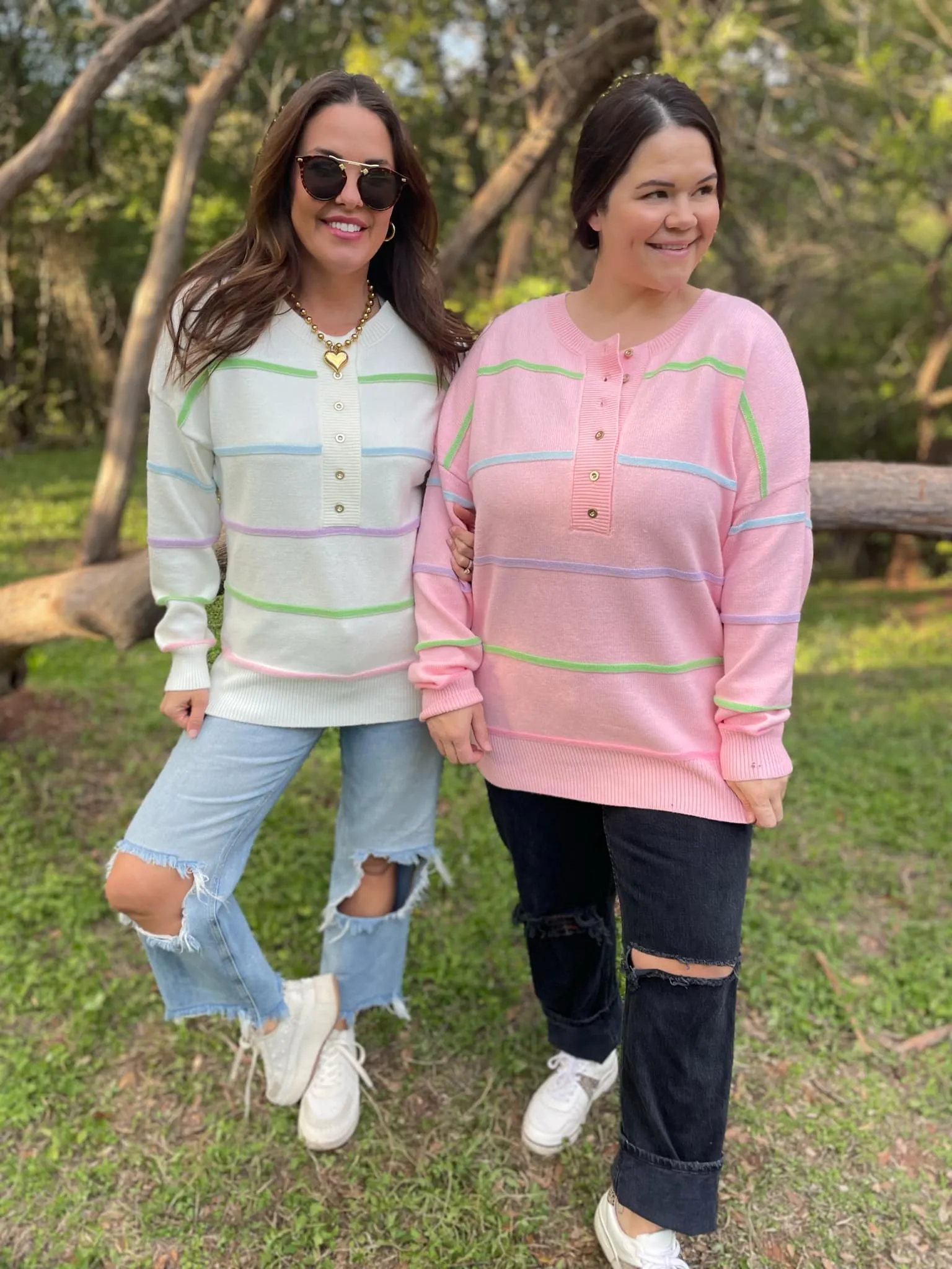Hazel Blues® |  PREORDER: Just Too Good Rainbow Striped Sweater in Two Colors