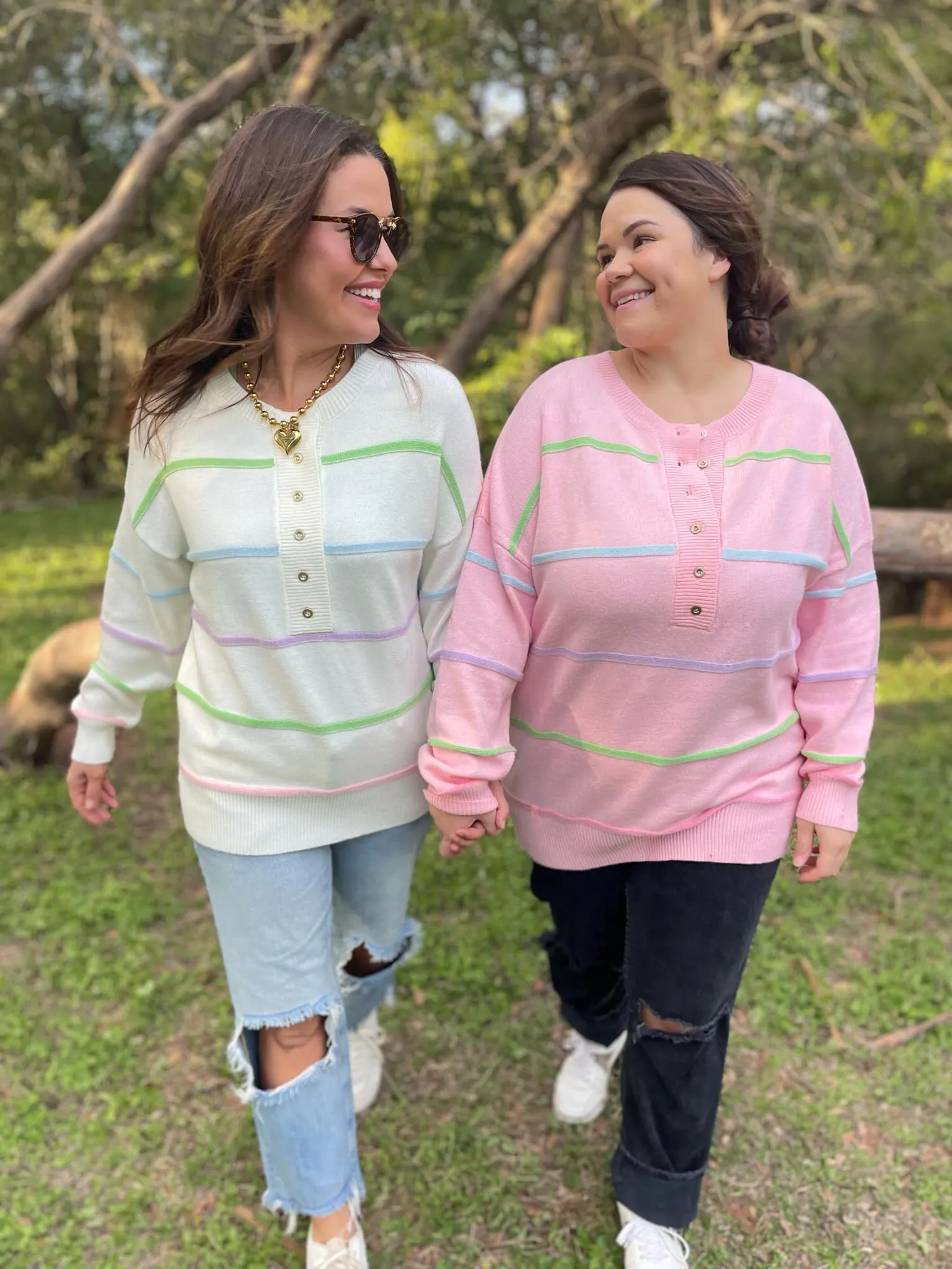 Hazel Blues® |  PREORDER: Just Too Good Rainbow Striped Sweater in Two Colors