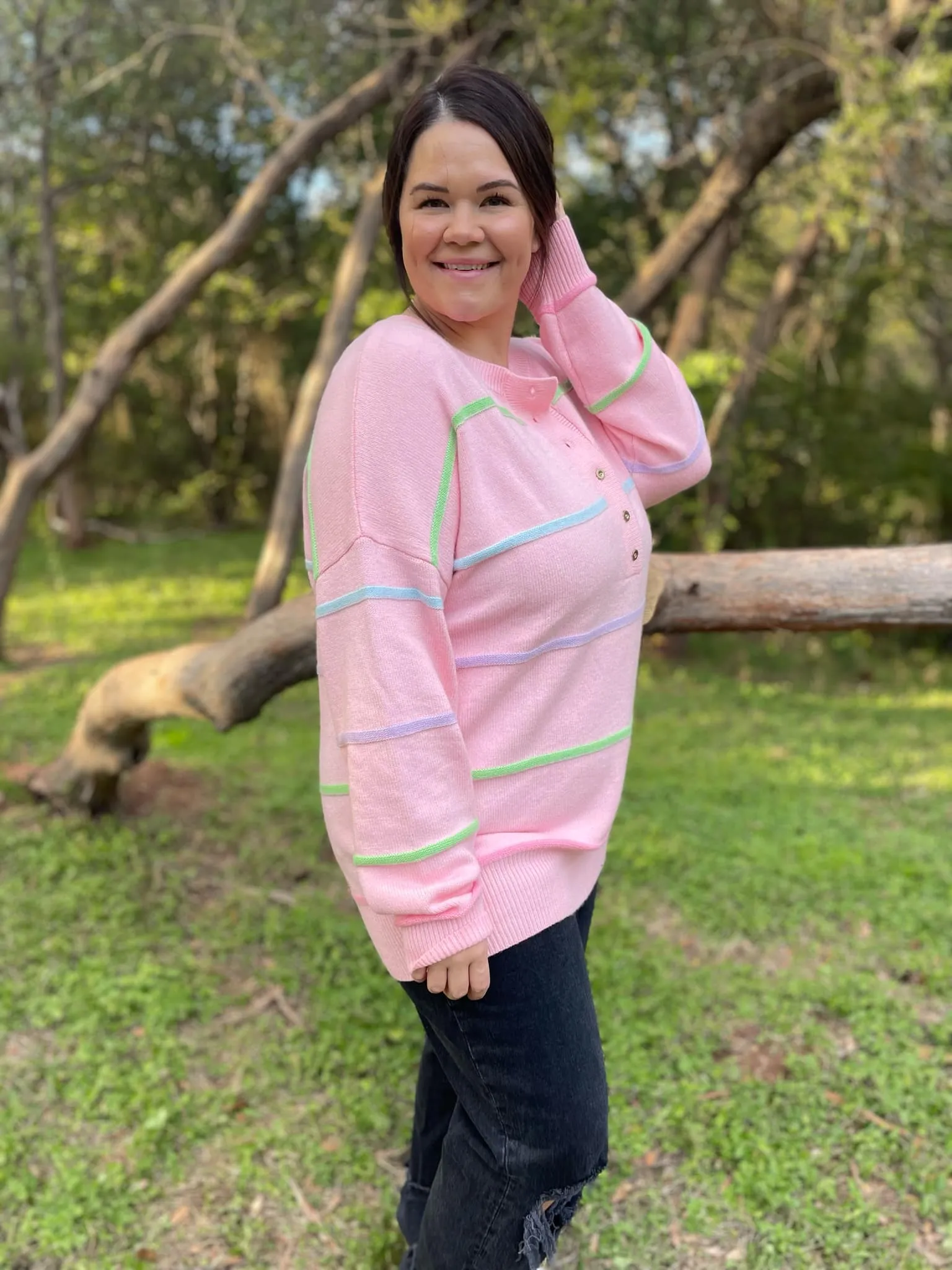 Hazel Blues® |  PREORDER: Just Too Good Rainbow Striped Sweater in Two Colors