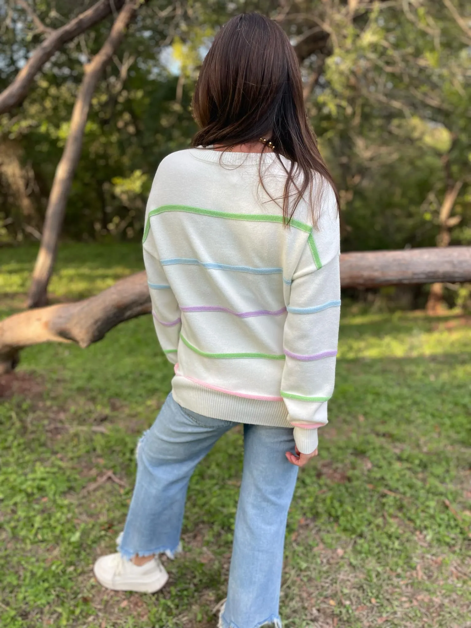 Hazel Blues® |  PREORDER: Just Too Good Rainbow Striped Sweater in Two Colors