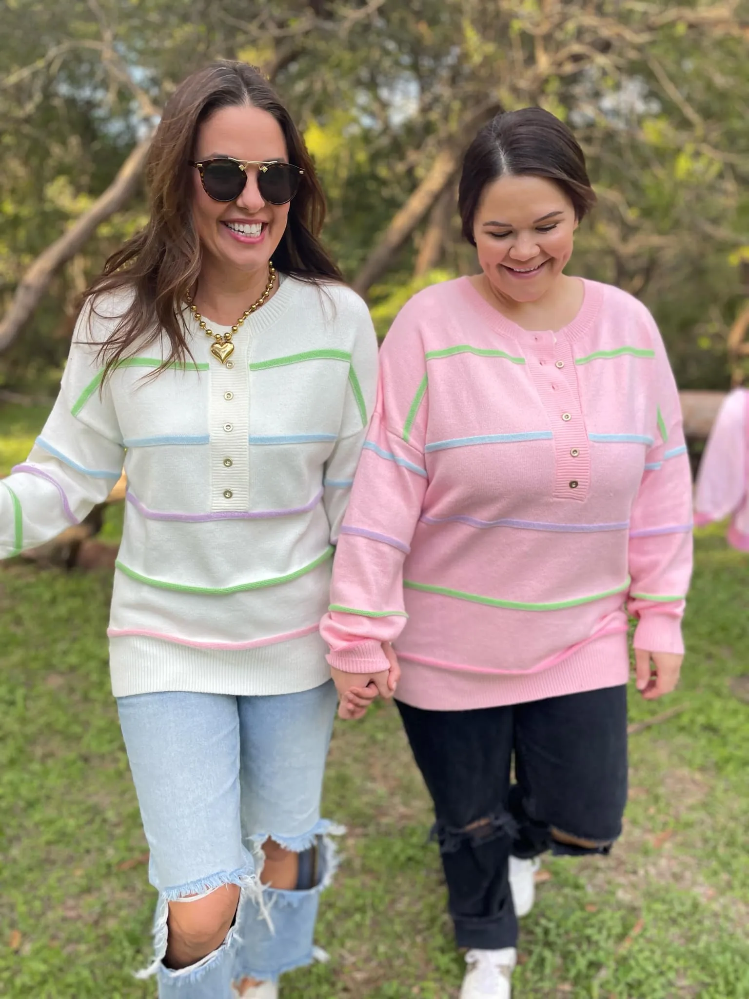 Hazel Blues® |  PREORDER: Just Too Good Rainbow Striped Sweater in Two Colors