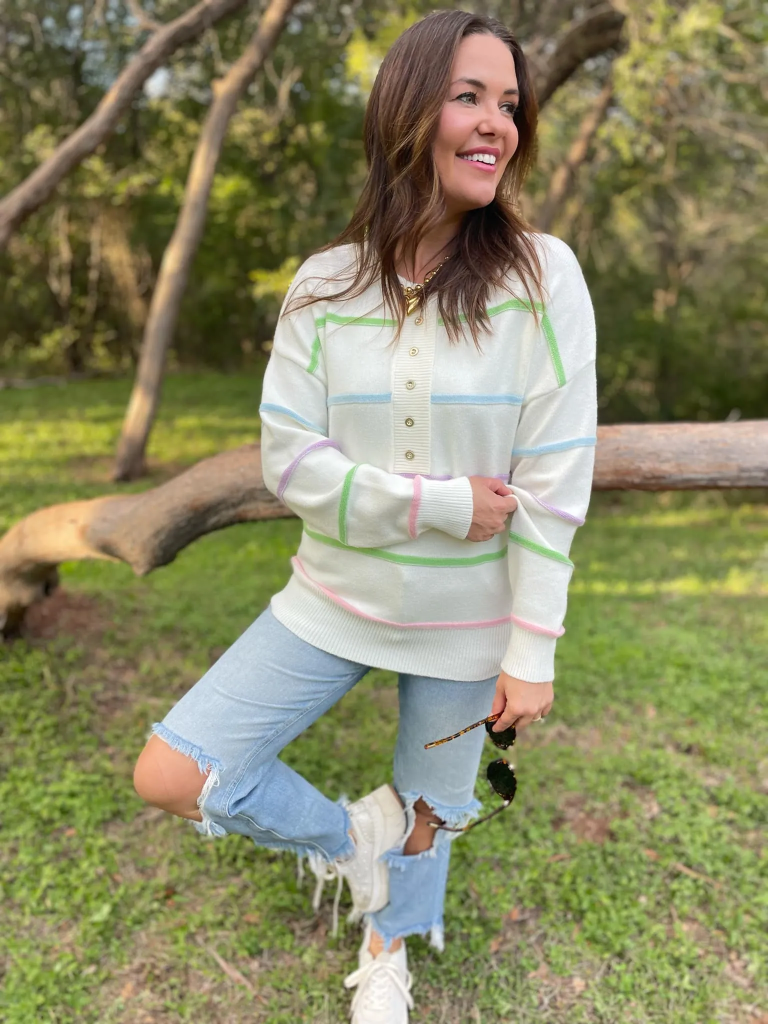 Hazel Blues® |  PREORDER: Just Too Good Rainbow Striped Sweater in Two Colors