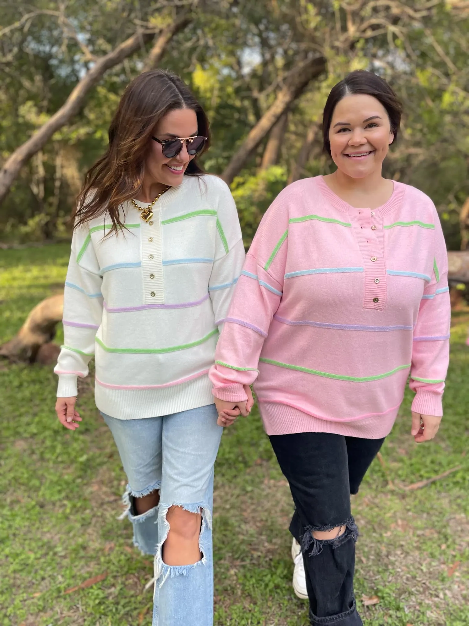Hazel Blues® |  PREORDER: Just Too Good Rainbow Striped Sweater in Two Colors