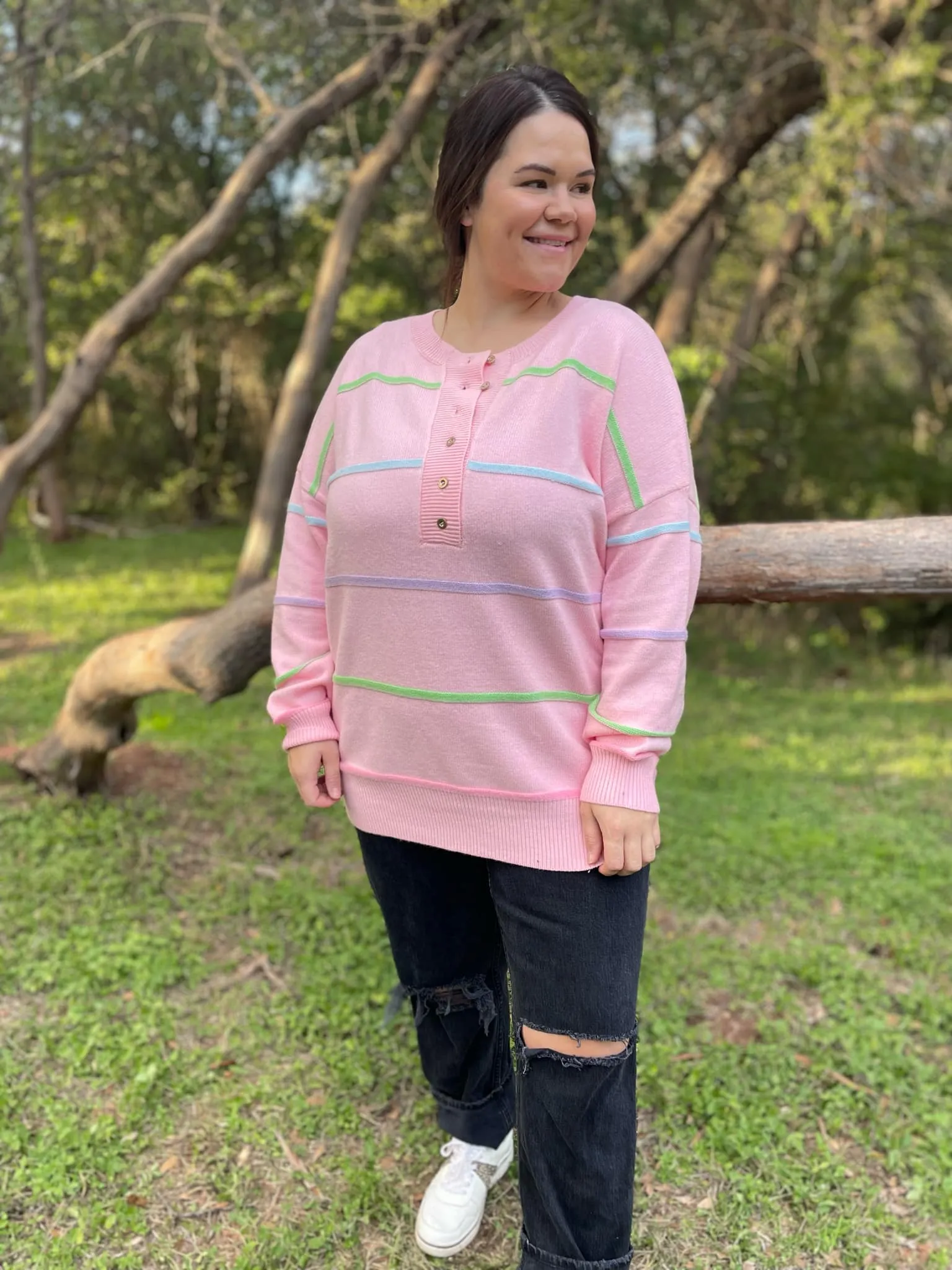 Hazel Blues® |  PREORDER: Just Too Good Rainbow Striped Sweater in Two Colors