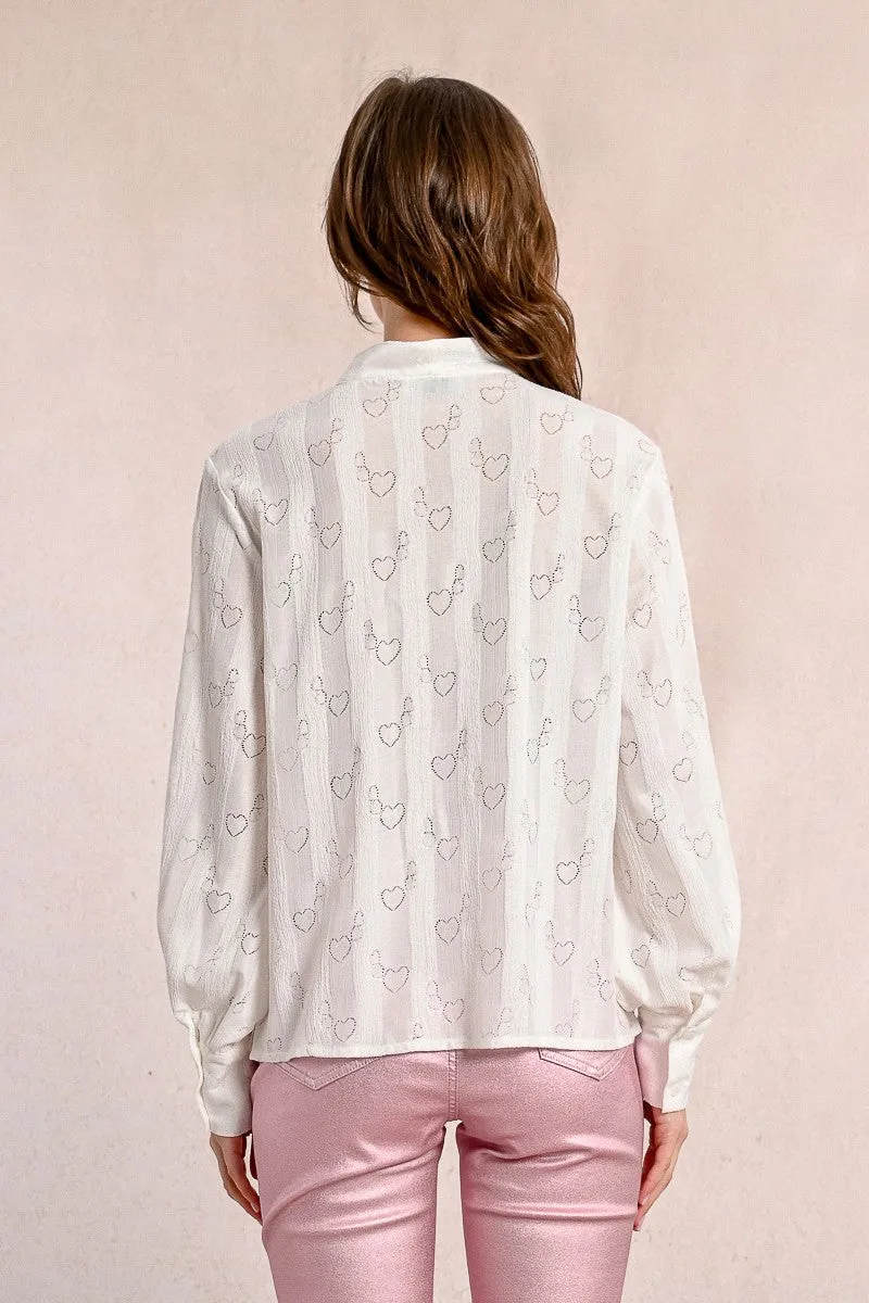 HEART-PATTERNED PUSSY-BOW BLOUSE