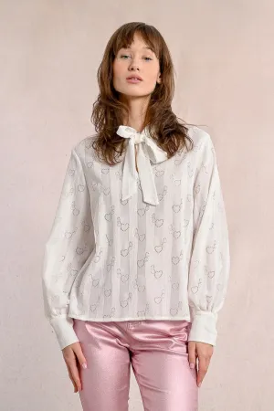 HEART-PATTERNED PUSSY-BOW BLOUSE