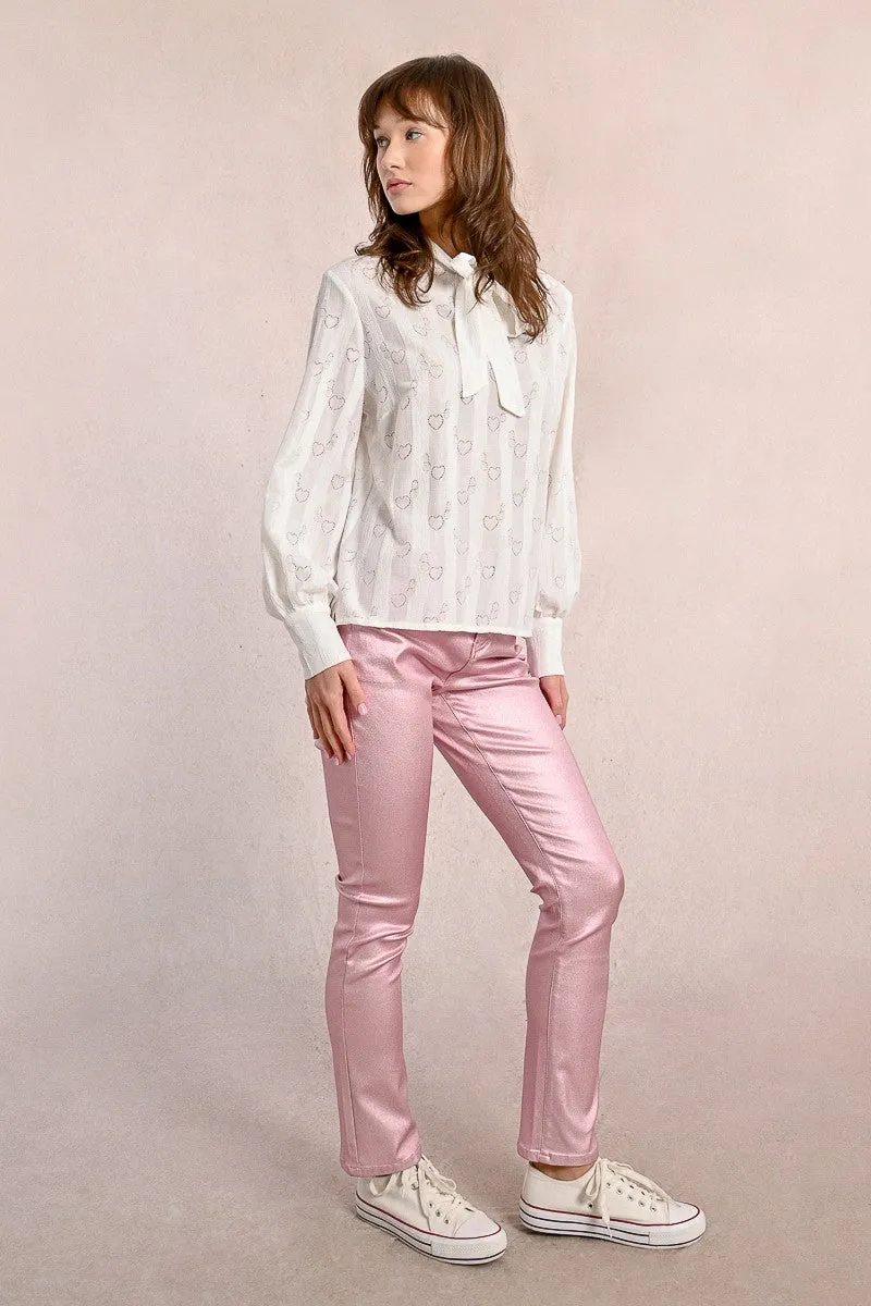 HEART-PATTERNED PUSSY-BOW BLOUSE