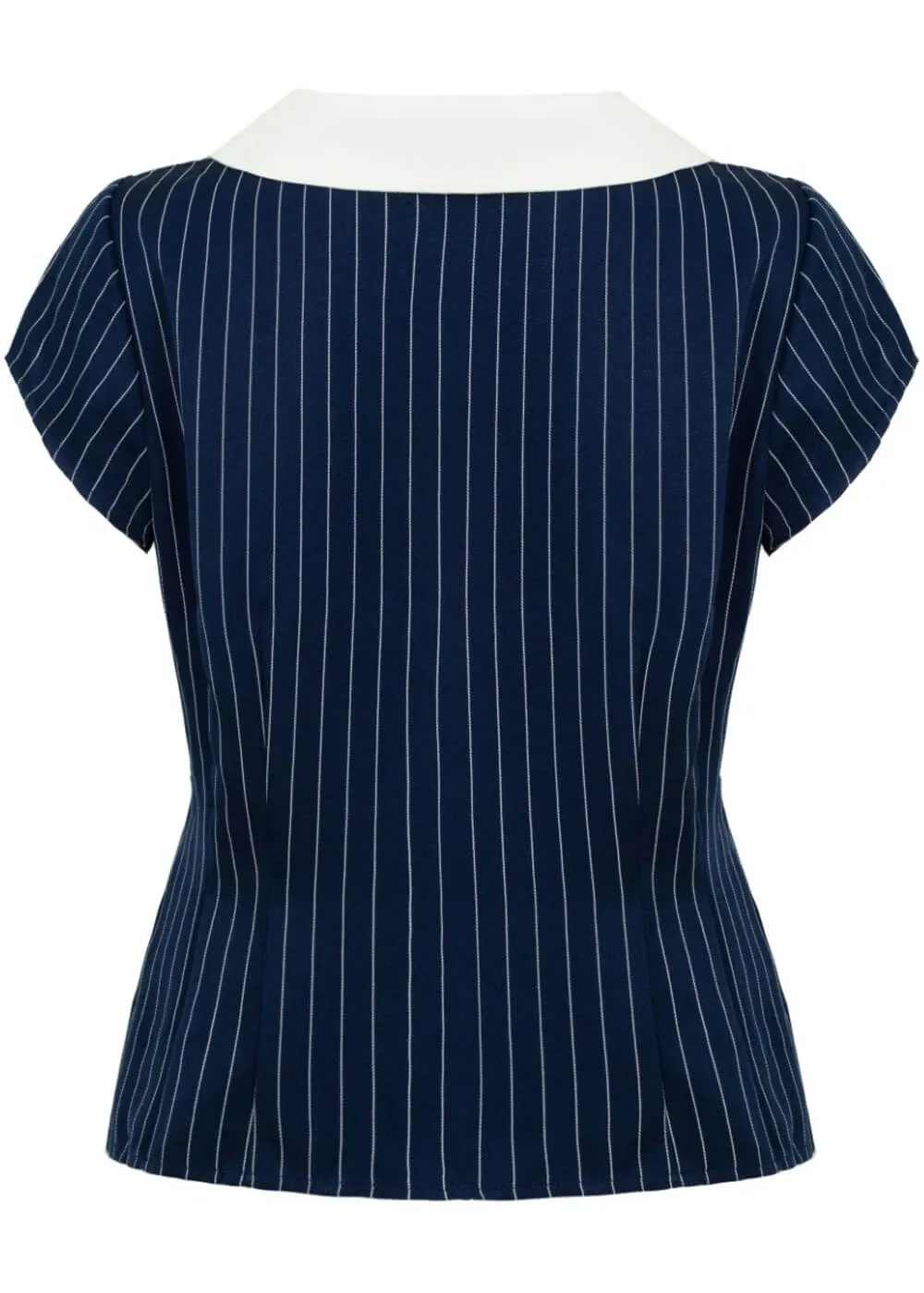 Hell Bunny Costello Pinstripe 40's Blouse Navy Blue