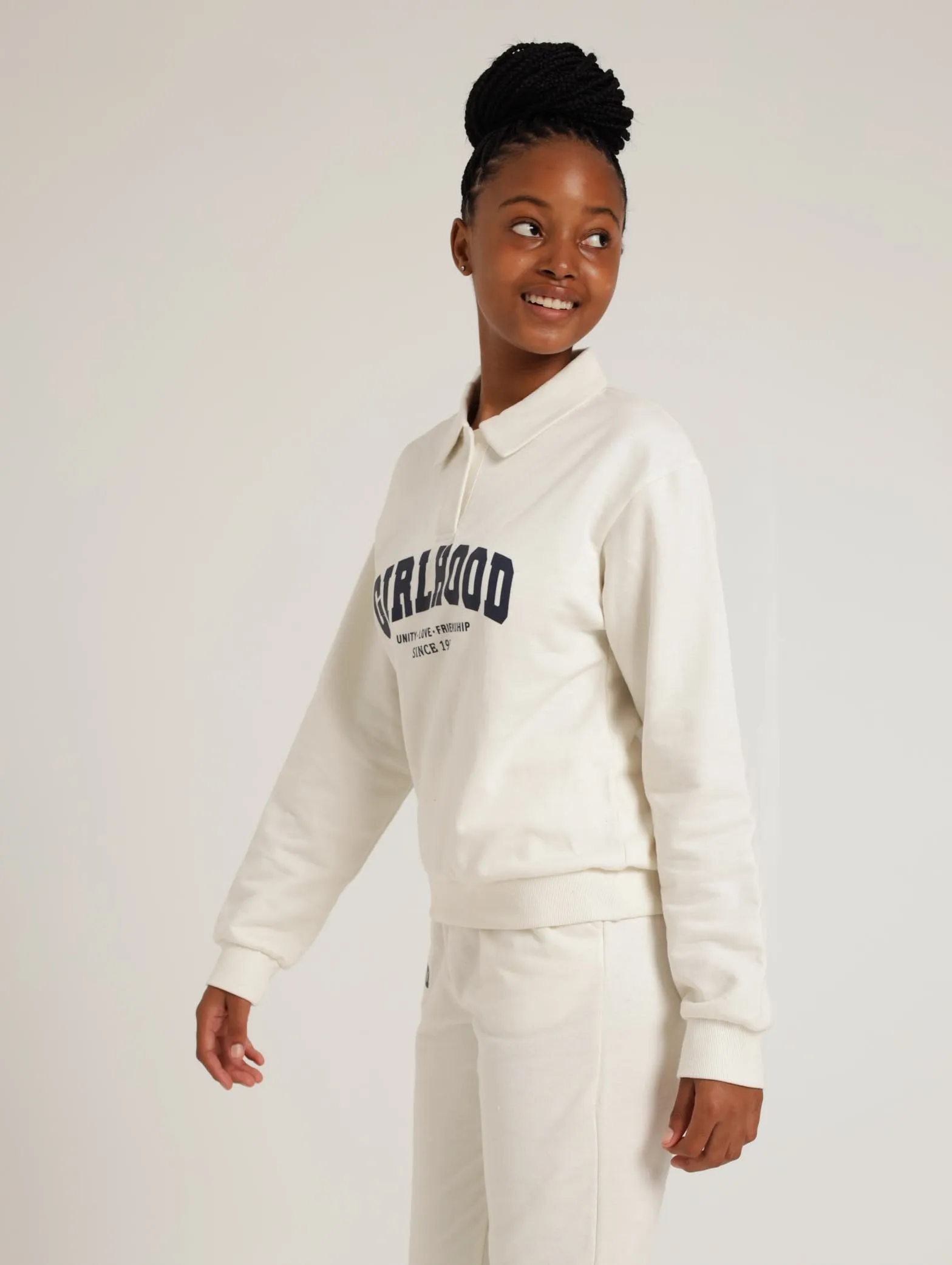 Henley Collar Fleece Top - Cream