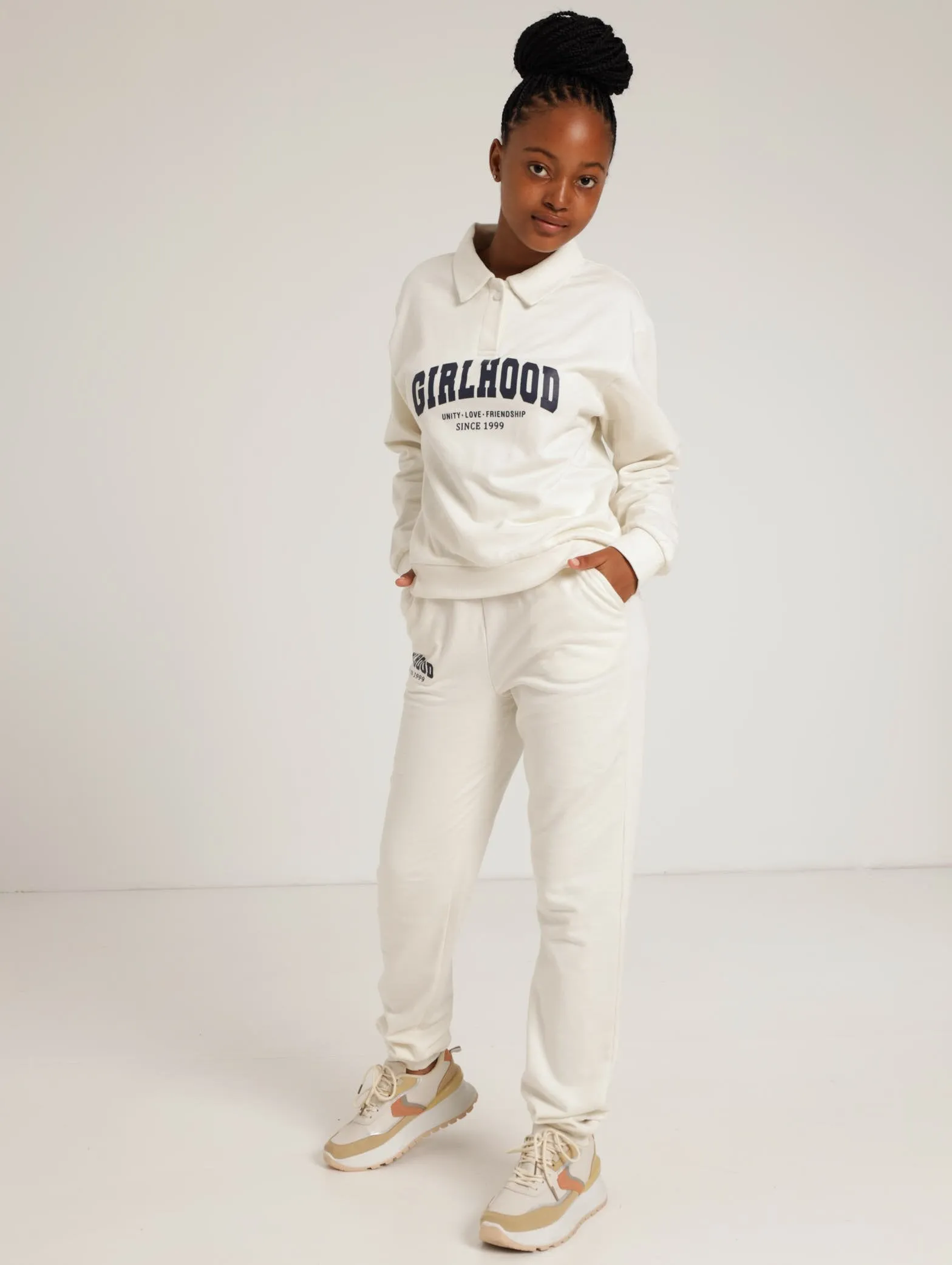 Henley Collar Fleece Top - Cream