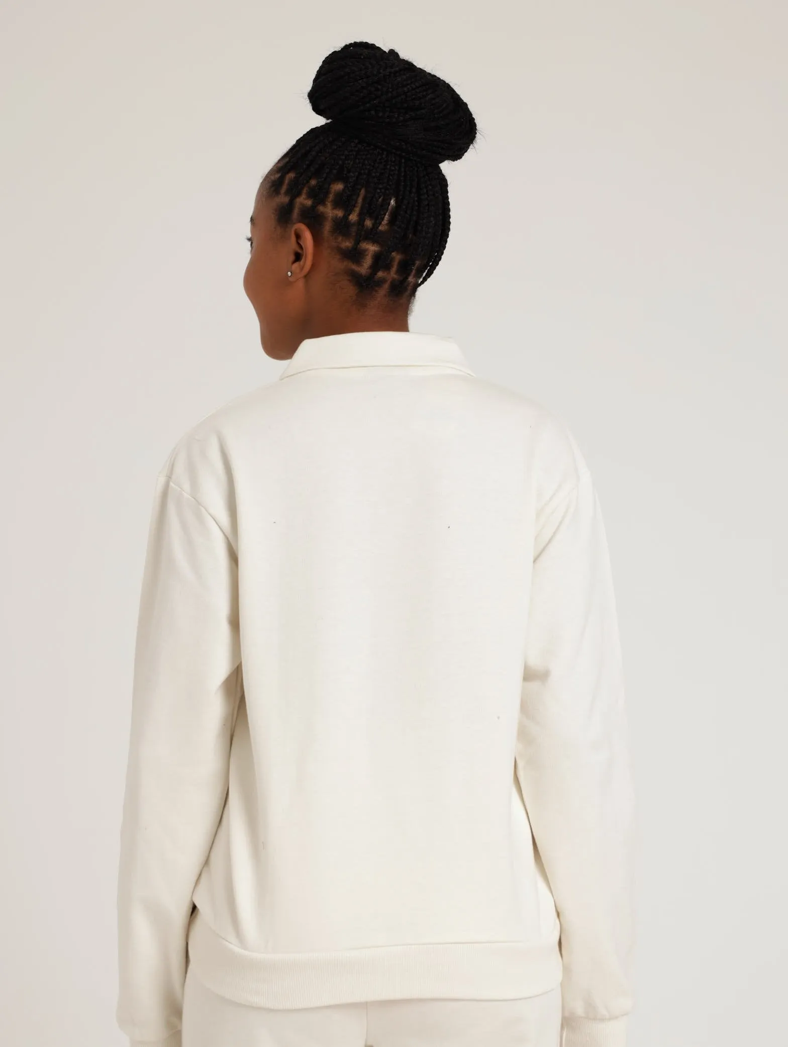 Henley Collar Fleece Top - Cream