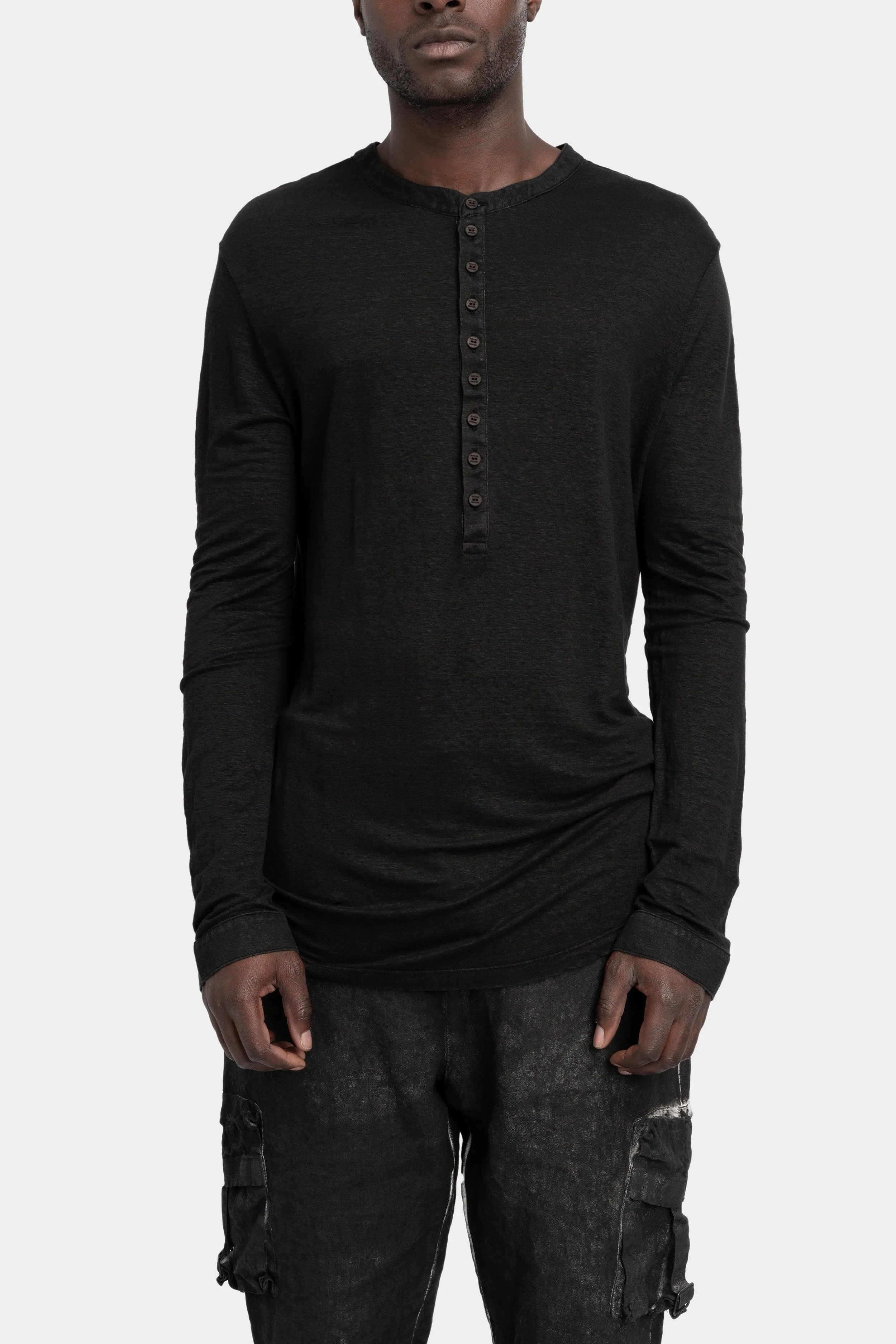 Henley long sleeve linen t-shirt
