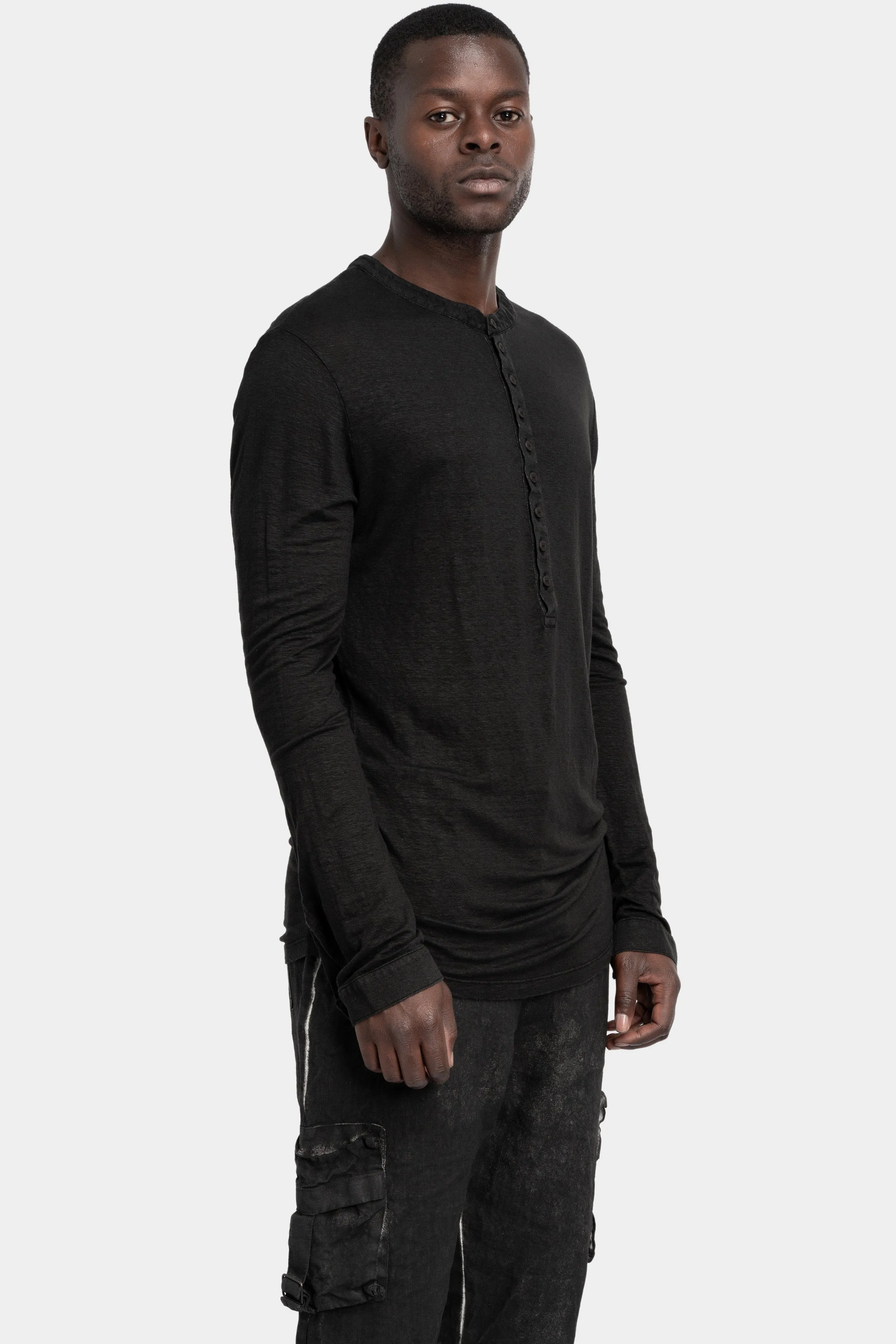 Henley long sleeve linen t-shirt