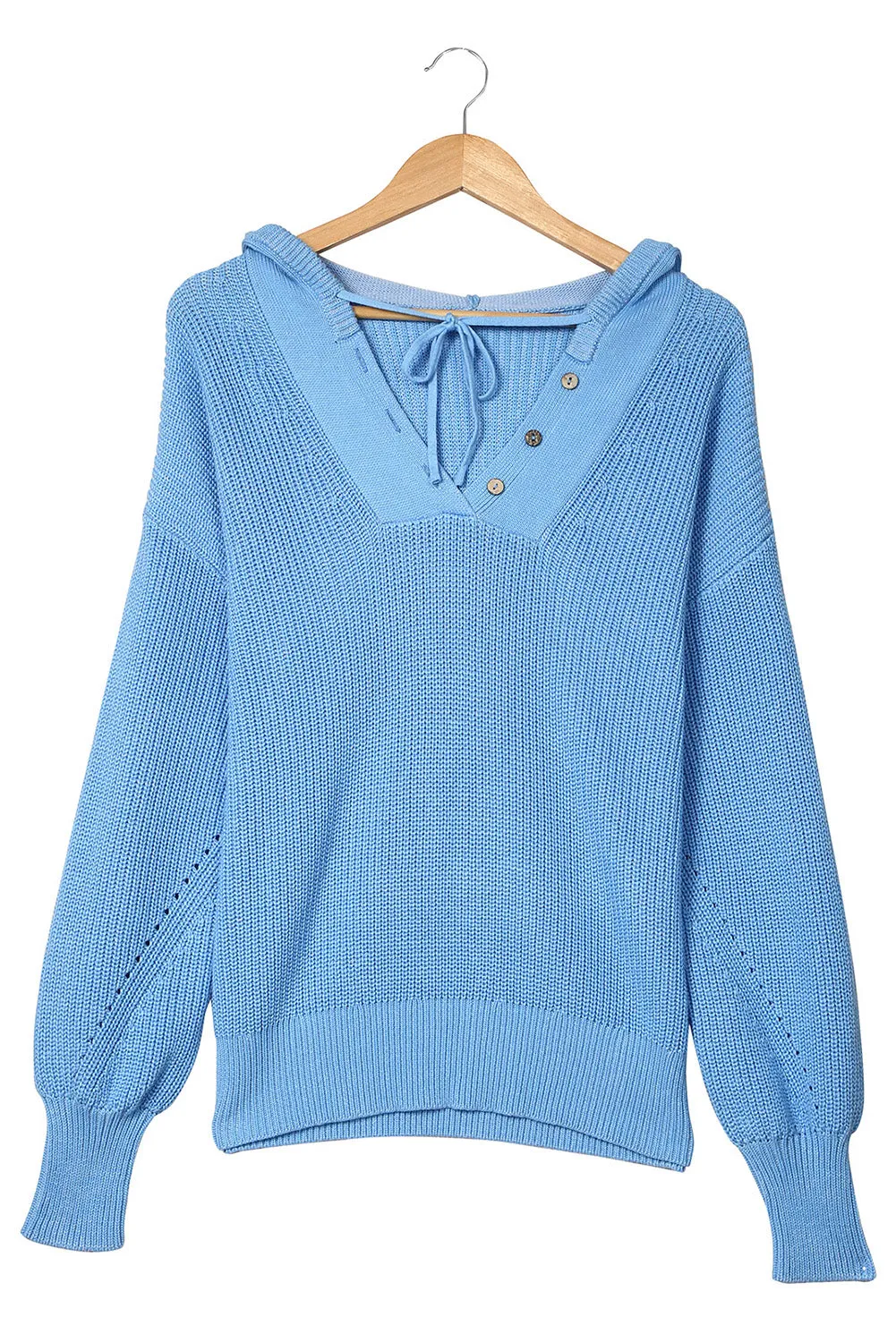 Henley V Neck Hooded Sweater