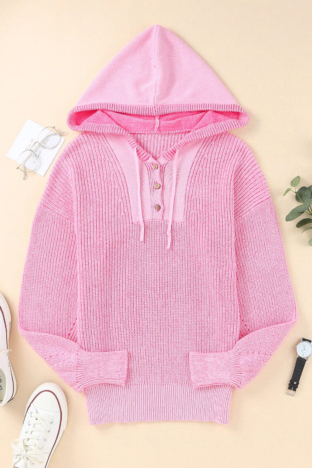 Henley V Neck Hooded Sweater