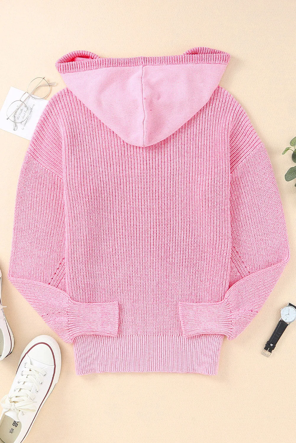 Henley V Neck Hooded Sweater