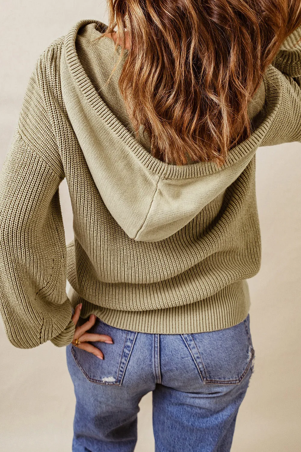 Henley V Neck Hooded Sweater