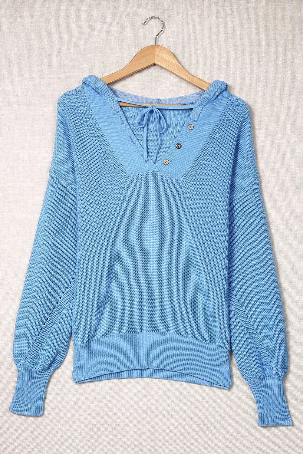 Henley V Neck Hooded Sweater