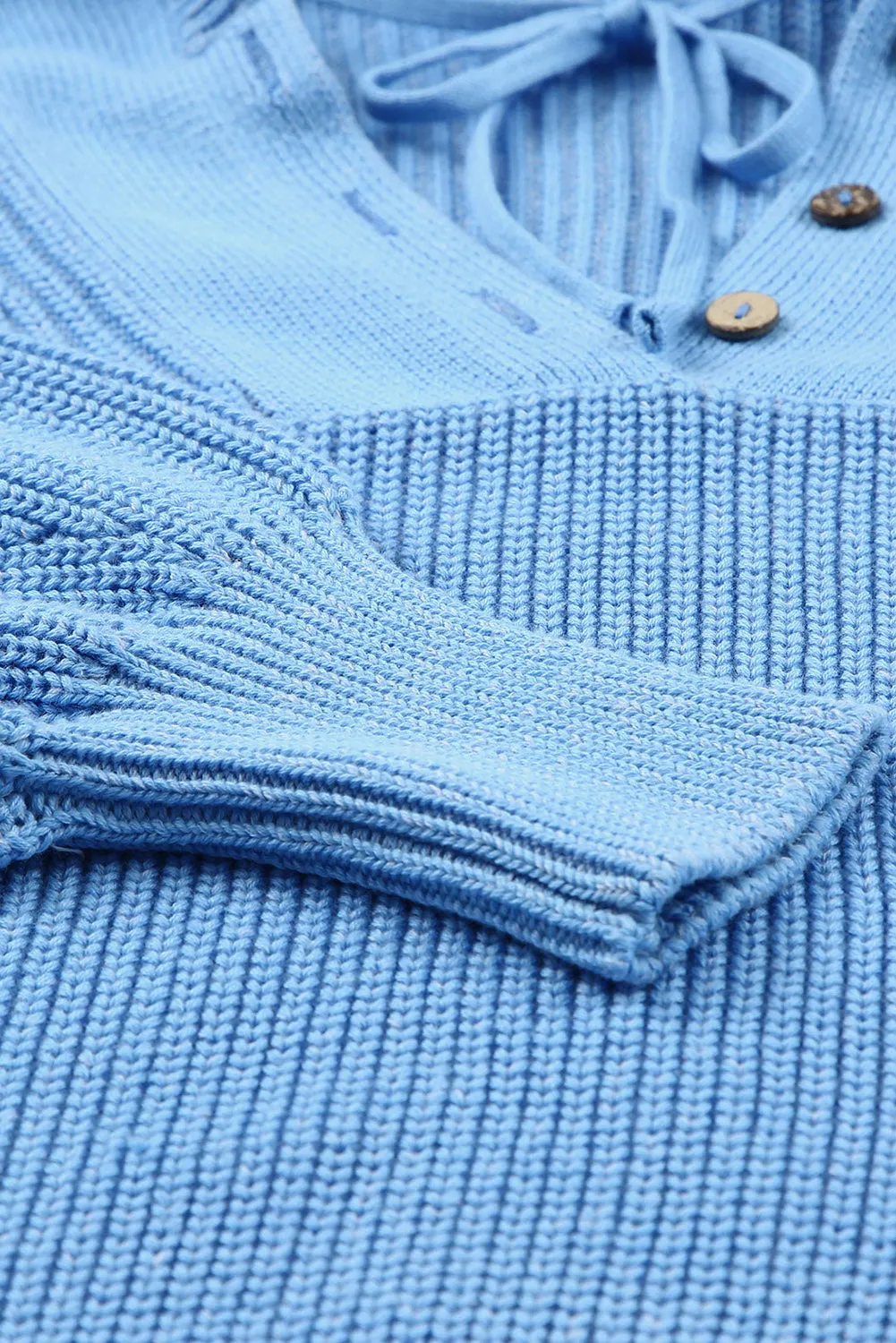 Henley V Neck Hooded Sweater