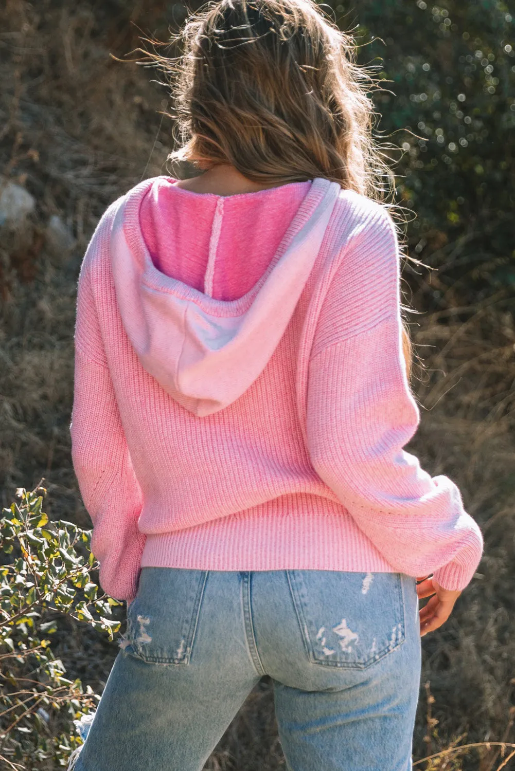 Henley V Neck Hooded Sweater