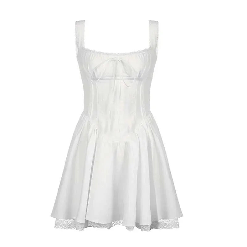 High-quality Lace Panel A-line White Dresses Slim Fit Dress