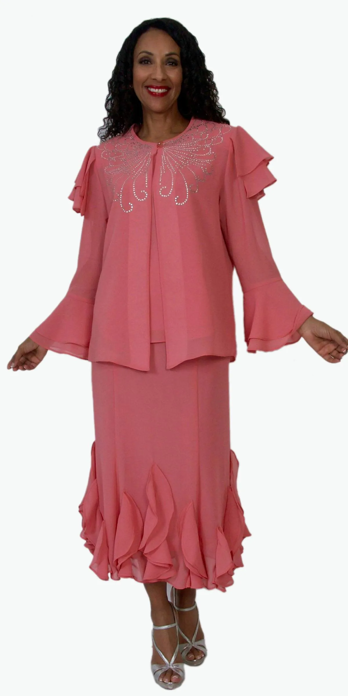 Hosanna 5150 Plus Size 3 Piece Set Tea Length Dress