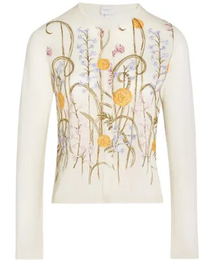 Ivory Embroidered Knit Cardigan