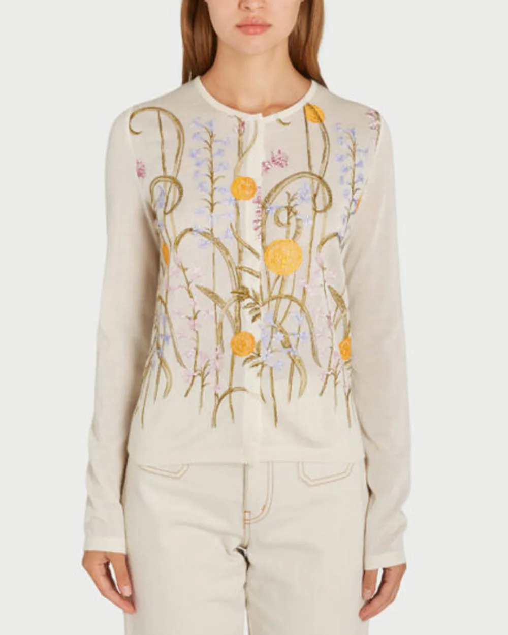 Ivory Embroidered Knit Cardigan