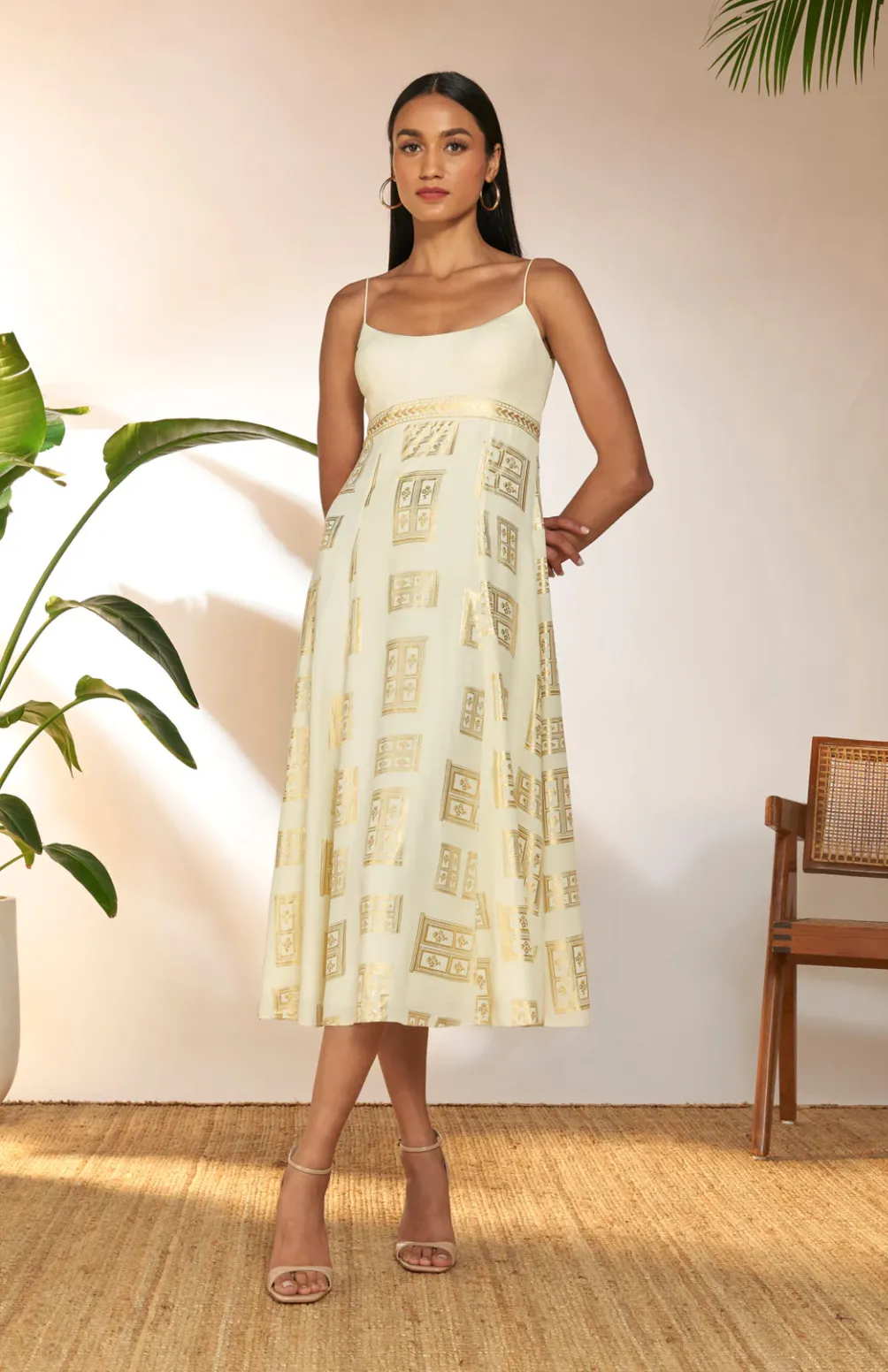 Ivory Open Door Foil Backless Dress