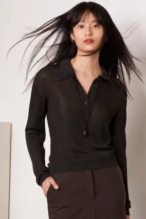 Jana Ribbed Polo Dark Coffee