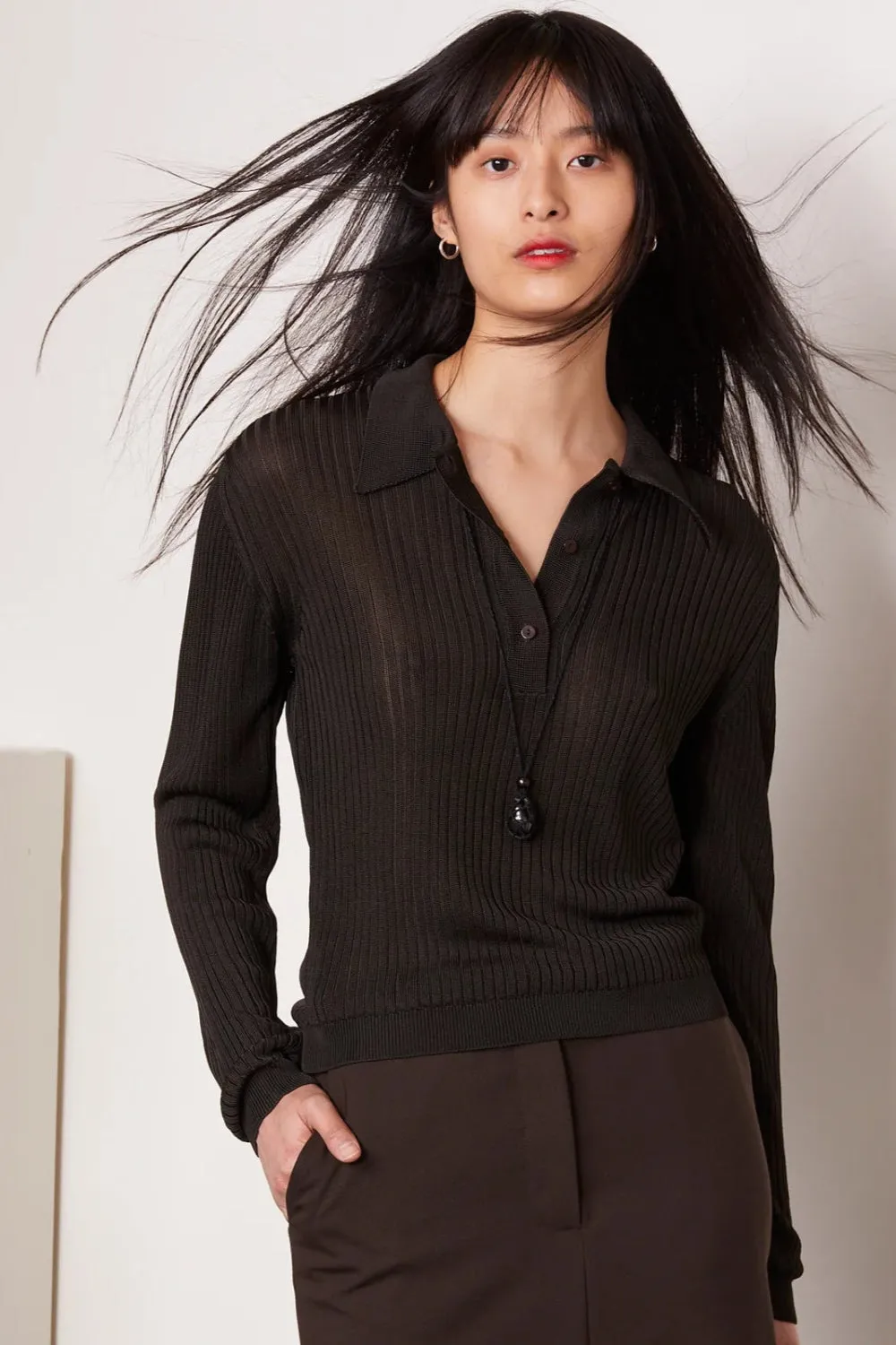 Jana Ribbed Polo Dark Coffee