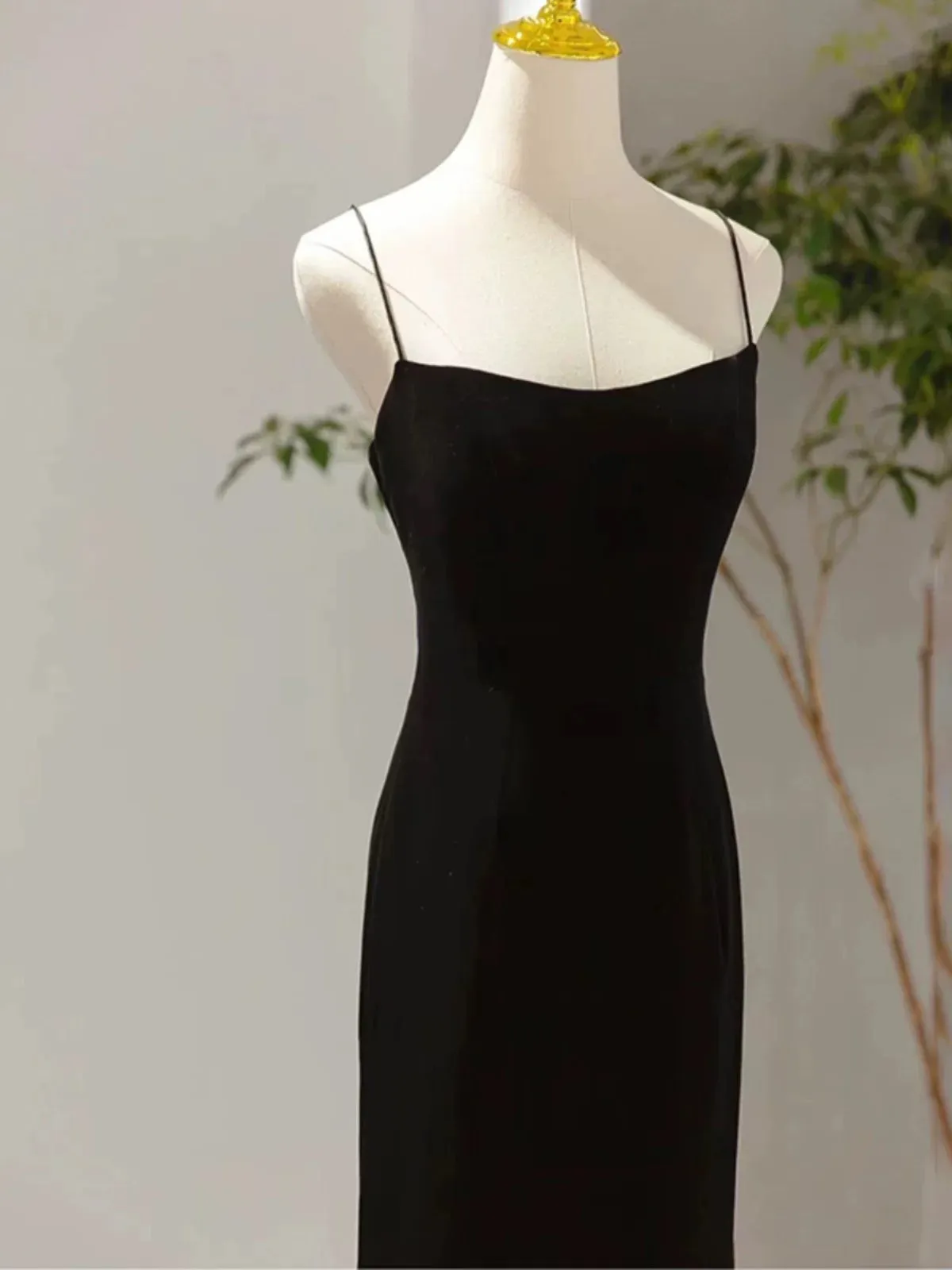 JazzHer Sexy Mermaid Spaghetti Straps Black Long Prom Dresses Evening Dress (PRE-ORDER)
