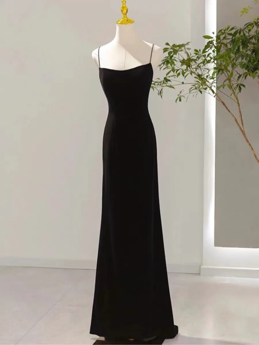 JazzHer Sexy Mermaid Spaghetti Straps Black Long Prom Dresses Evening Dress (PRE-ORDER)
