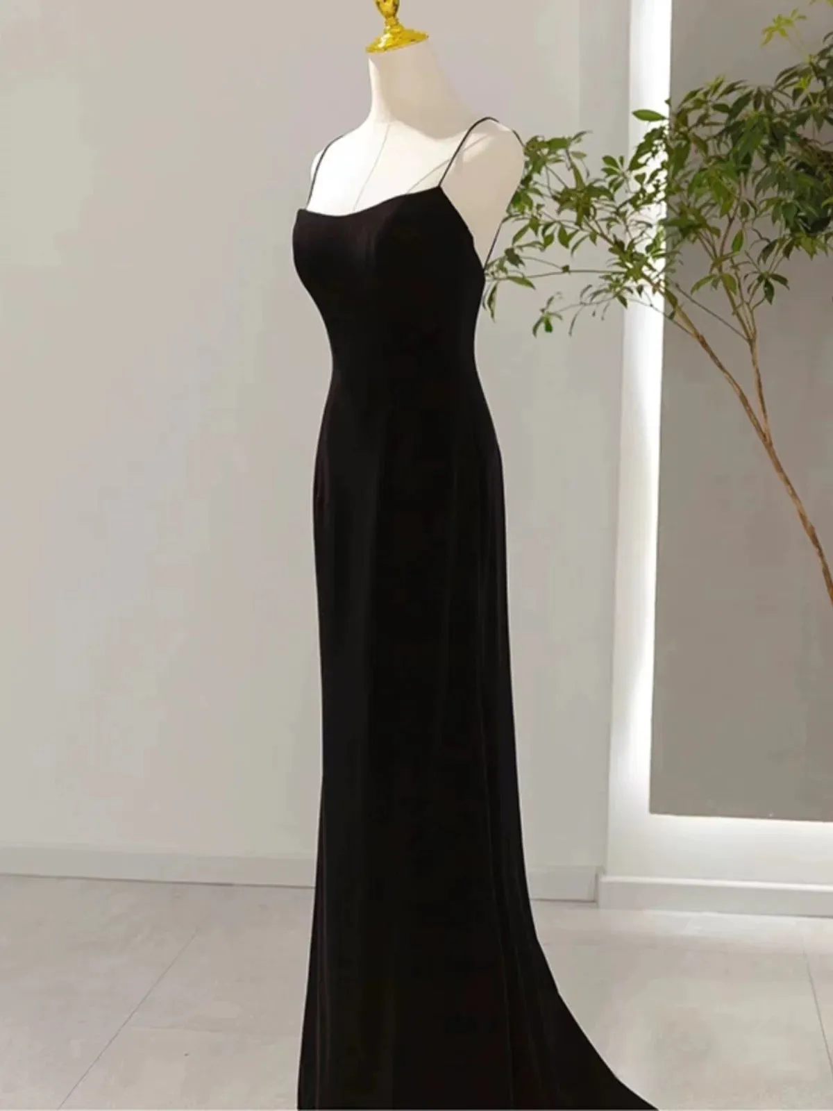 JazzHer Sexy Mermaid Spaghetti Straps Black Long Prom Dresses Evening Dress (PRE-ORDER)