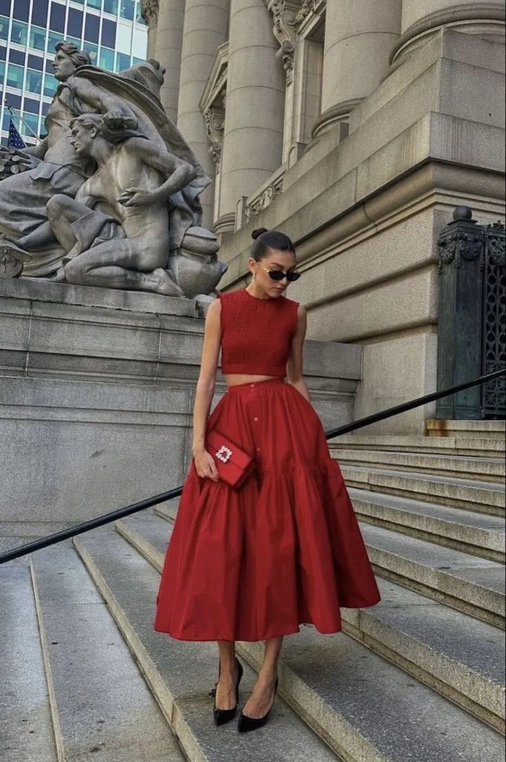 JazzHer Simple  Pieces Red Satin Evening Dress Ankle Length Prom Dresses BD  (PRE-ORDER)