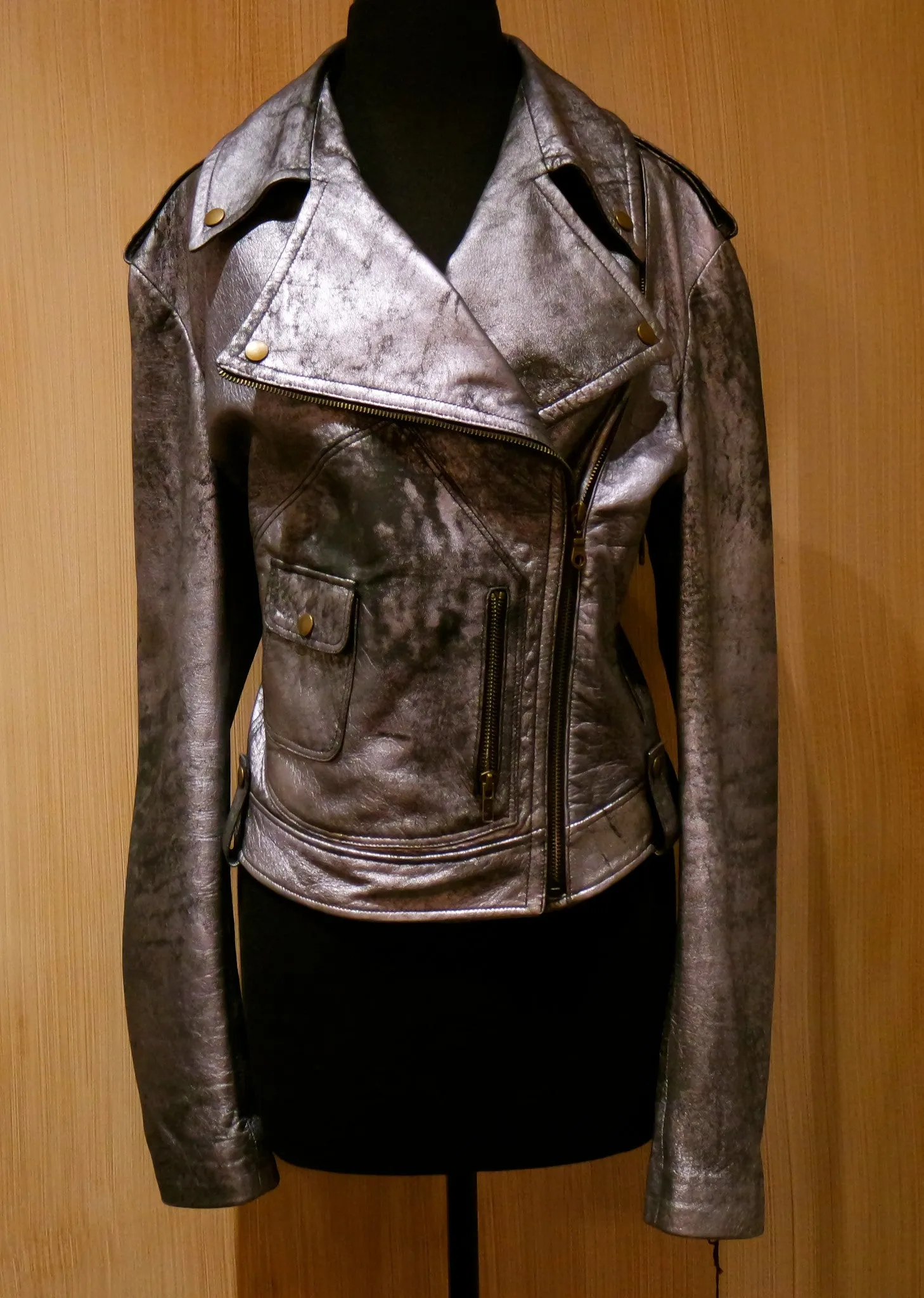 Jenny Packham Silver Leather Motorcycle Jacket