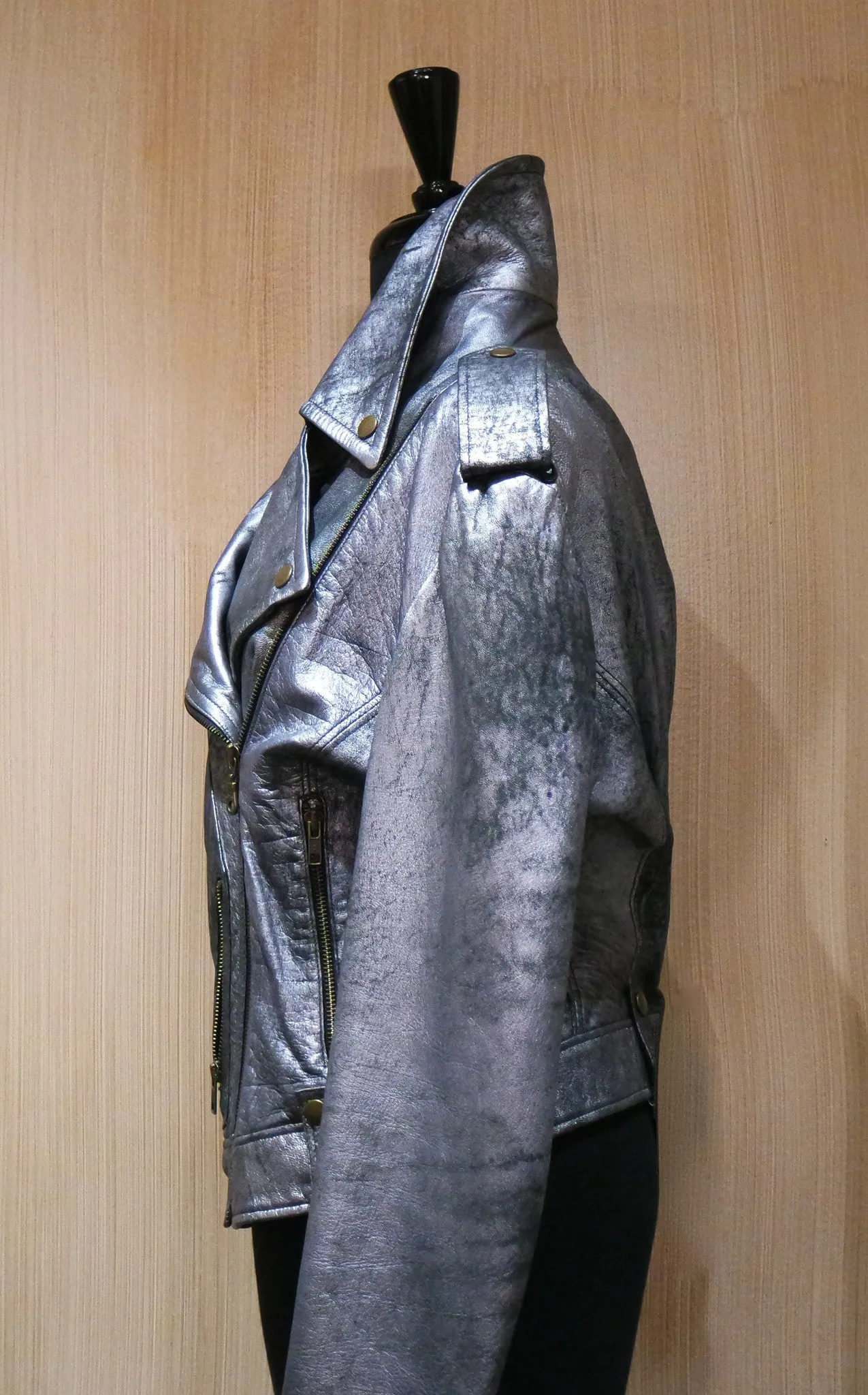 Jenny Packham Silver Leather Motorcycle Jacket