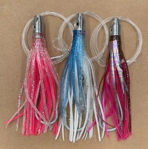 Jet Head Rigged skirts 3 colours, 150lb premium mono leader, 6/0 PS steel hook