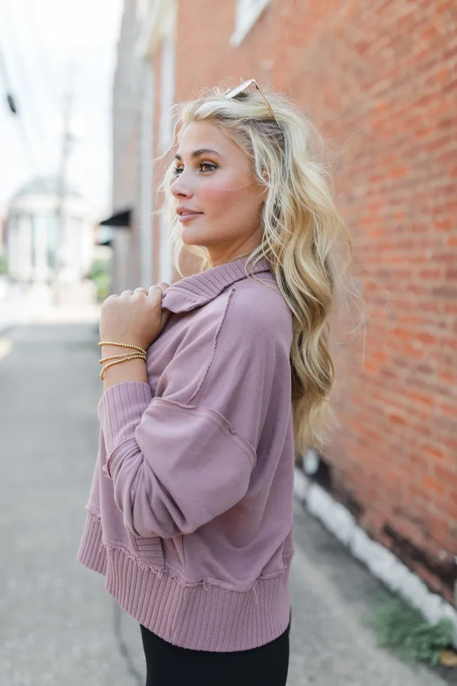 Just Go With It Mauve Crop Henley Pullover FINAL SALE