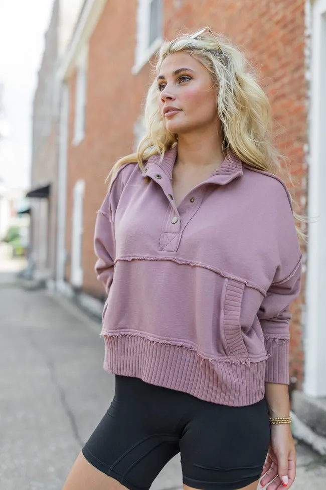 Just Go With It Mauve Crop Henley Pullover FINAL SALE