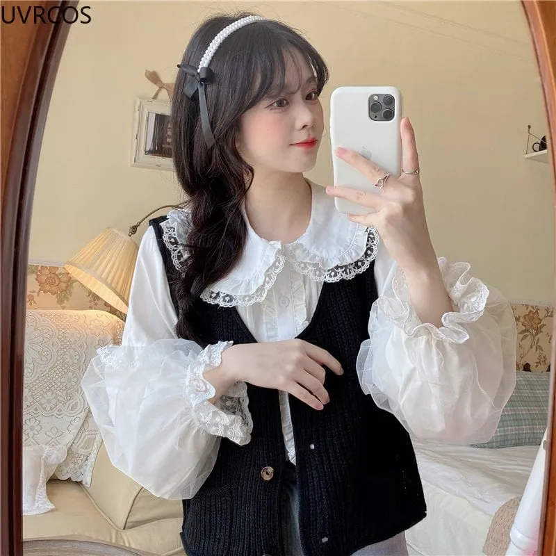 Kawaii Doll Collar Lace Splice Shirt