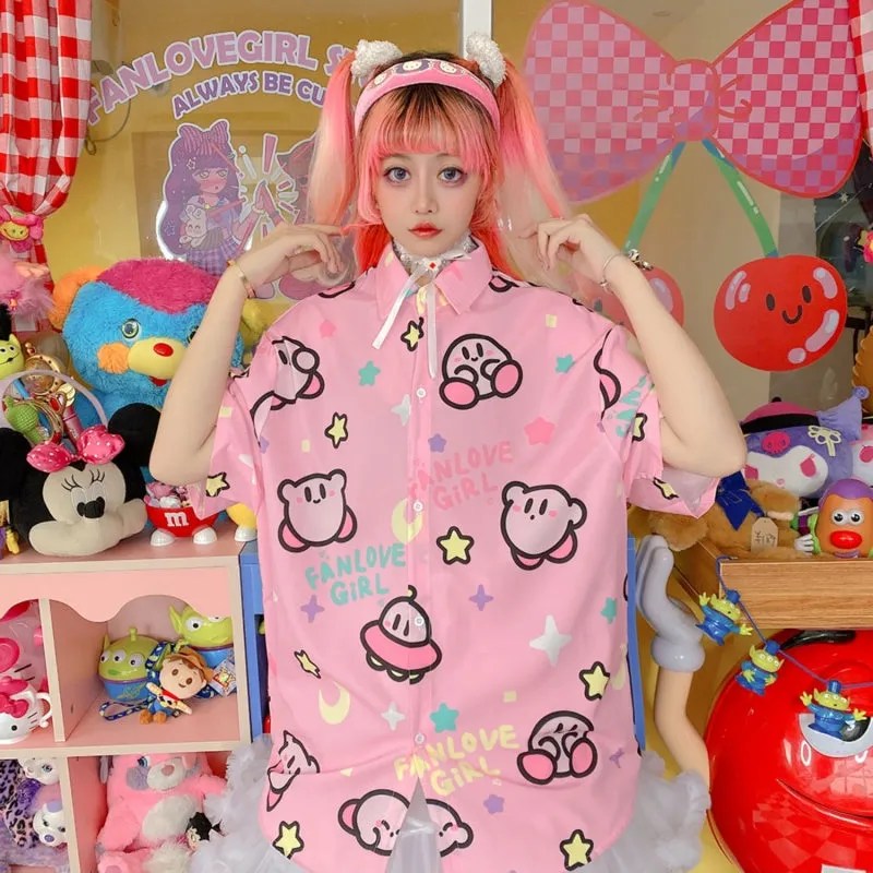 Kawaii Sweet Style Pink Kirby Blouses