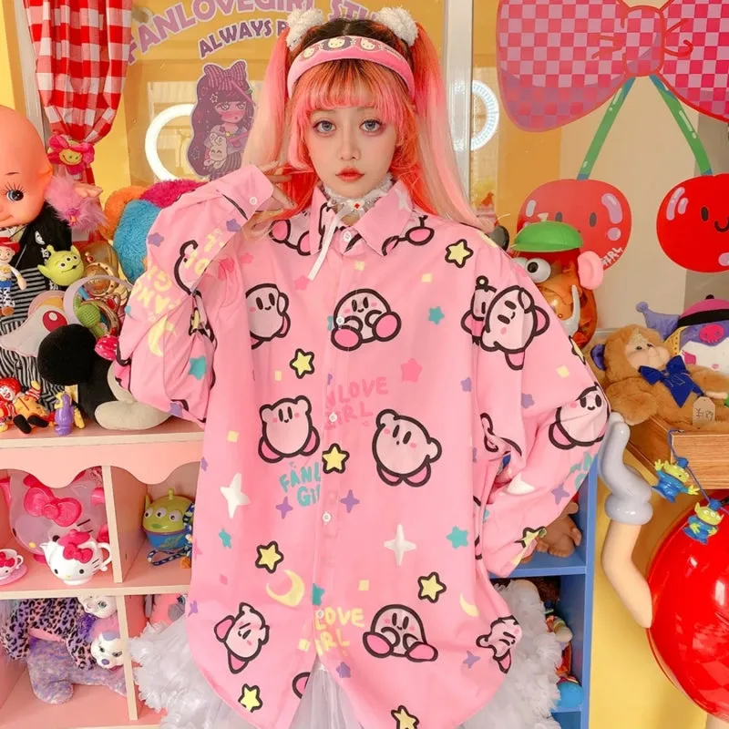 Kawaii Sweet Style Pink Kirby Blouses