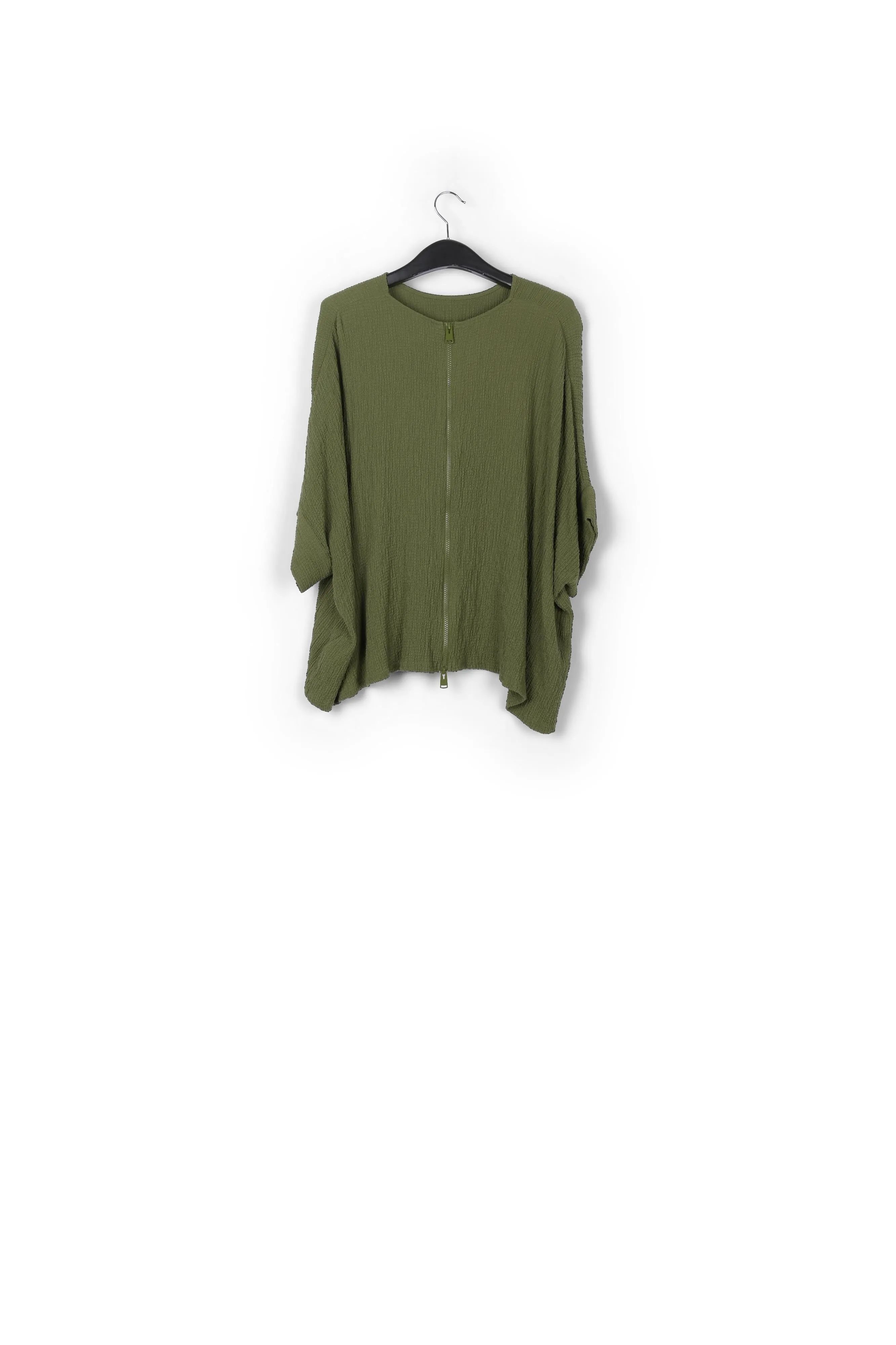 Khaki oversized seersucker top