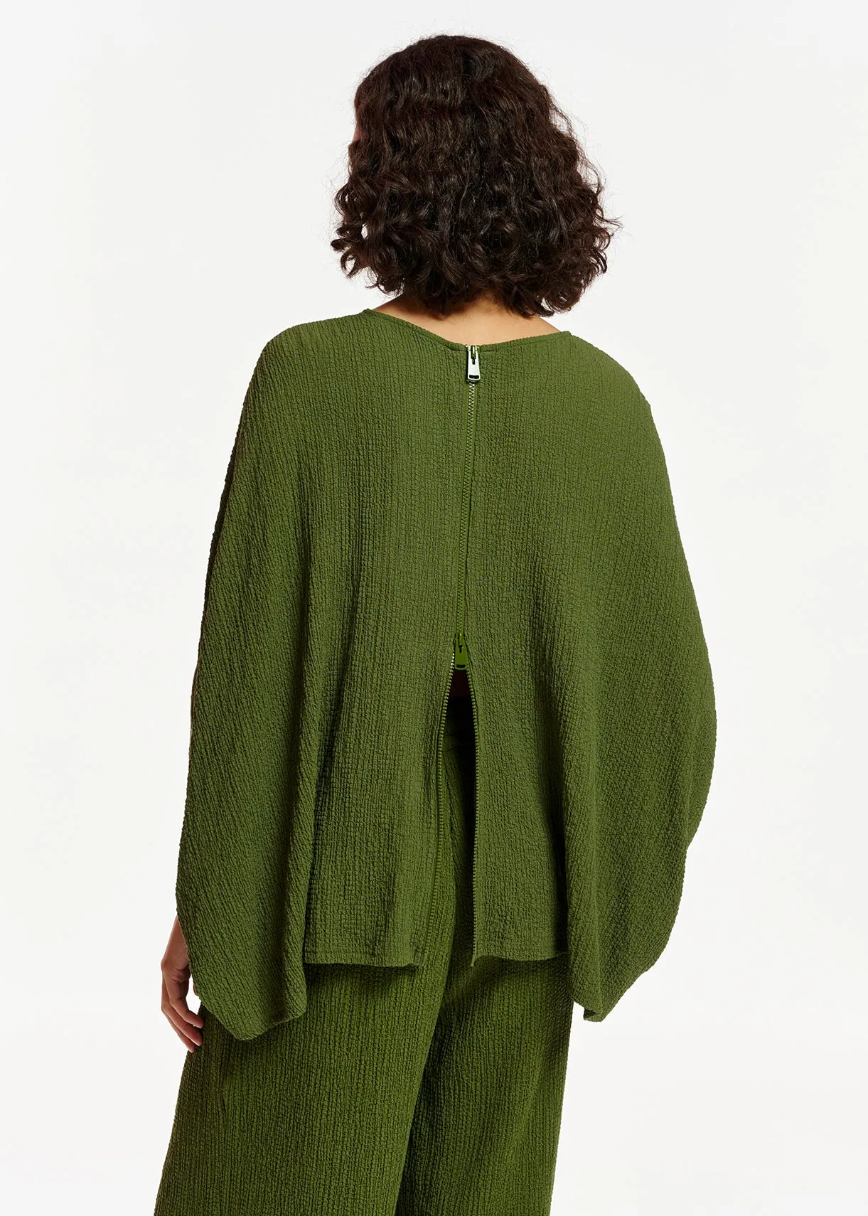 Khaki oversized seersucker top