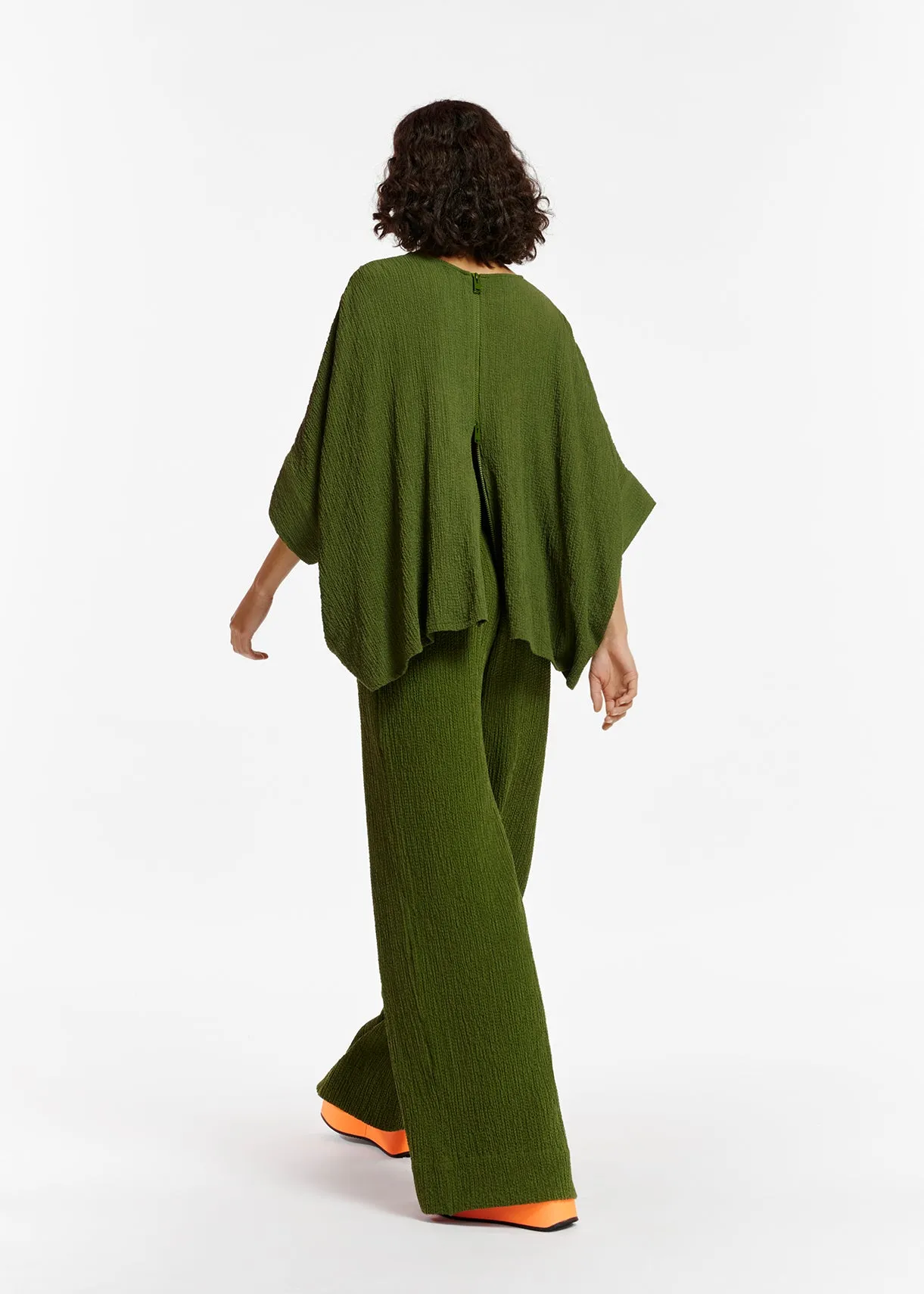 Khaki oversized seersucker top